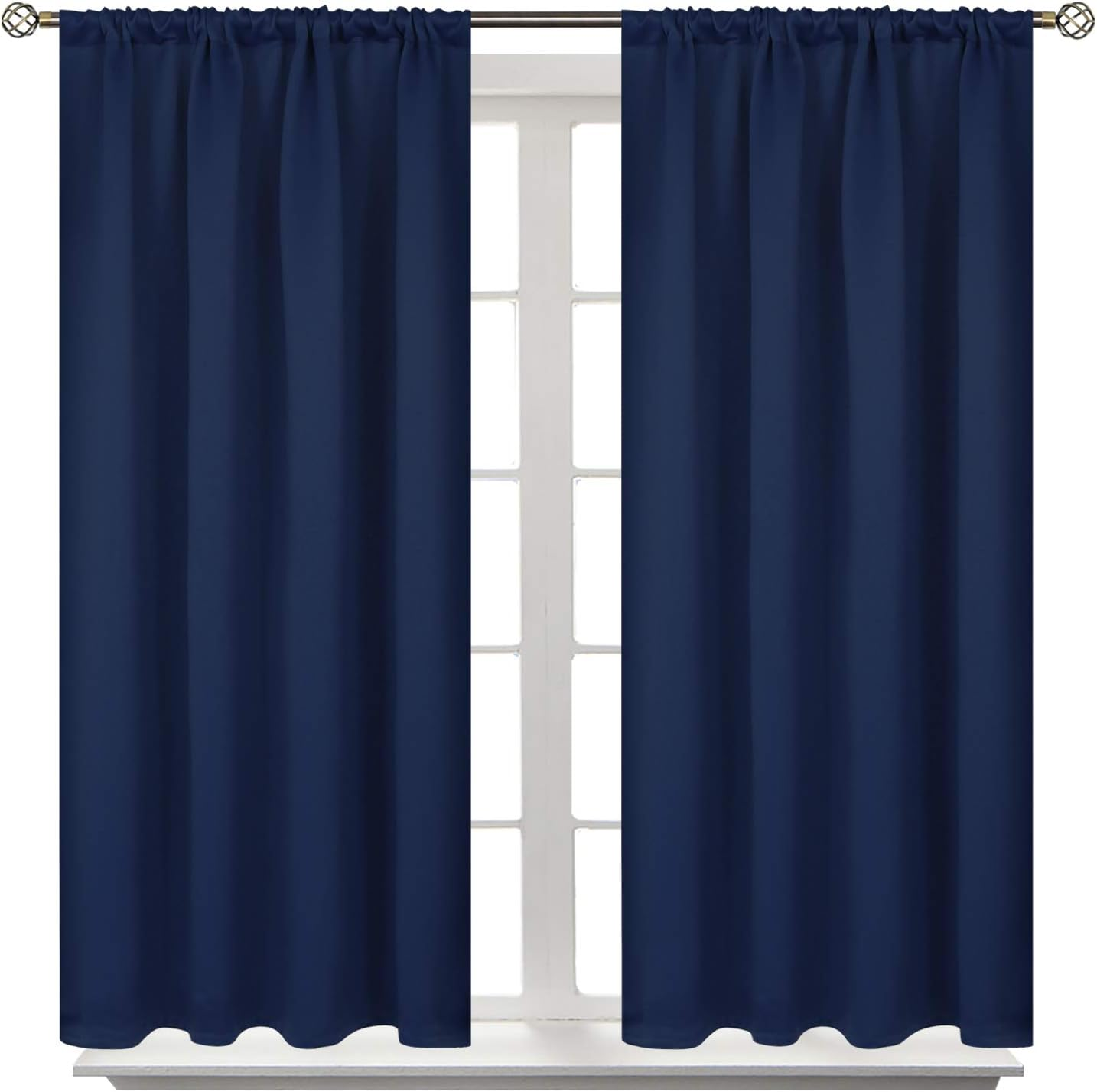 Bgment Blackout Curtains for Bedroom 45 Inch Length - Room Darkening Drapes Thermal Insulated with Rod Pocket for Short Living Room Kitchen Bathroom Window, 42 X 45 Inch, 2 Panels, Navy Blue