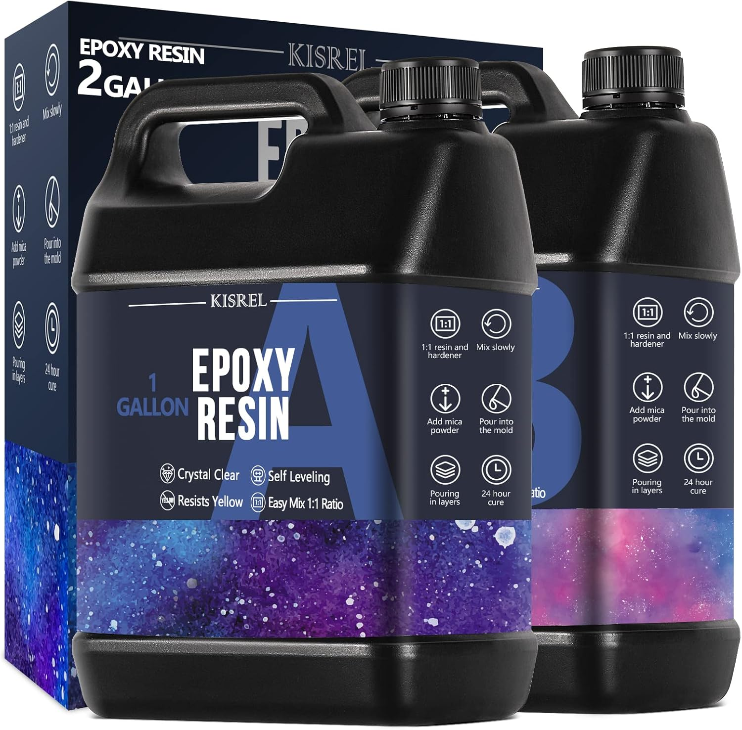KISREL Crystal Clear Epoxy Resin Kit - No Yellowing, No Bubble Art Resin for Crafts, Jewelry, Wood & Molds (2 Gallon)