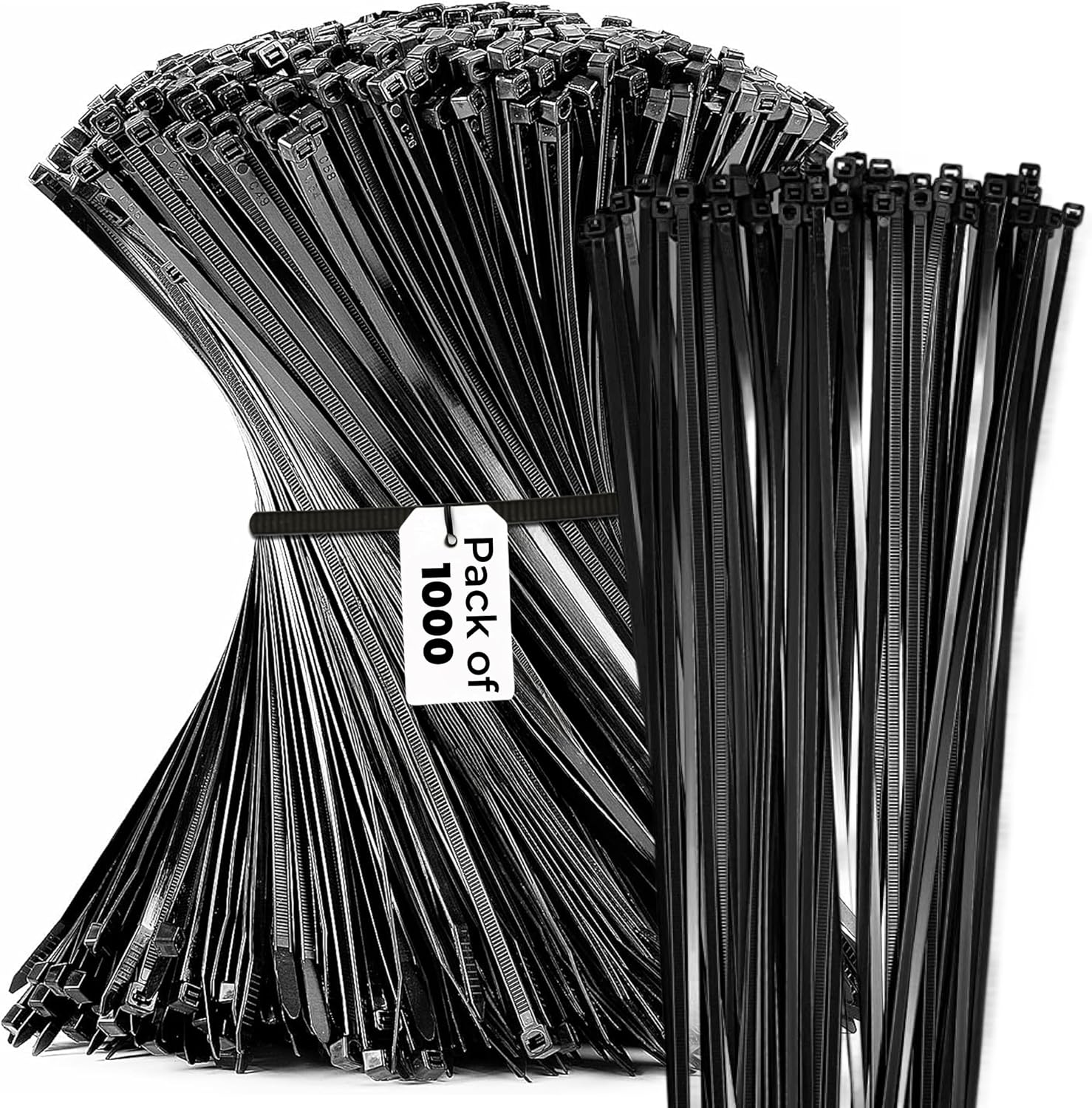 8 Inch 1000-Piece Set Zip Cable Ties - 40lbs Tensile Strength - Heavy Duty, Self-Locking Premium UV-Resistant Nylon Ties - Indoor and Outdoor Organization of Cables, Tarps - Black