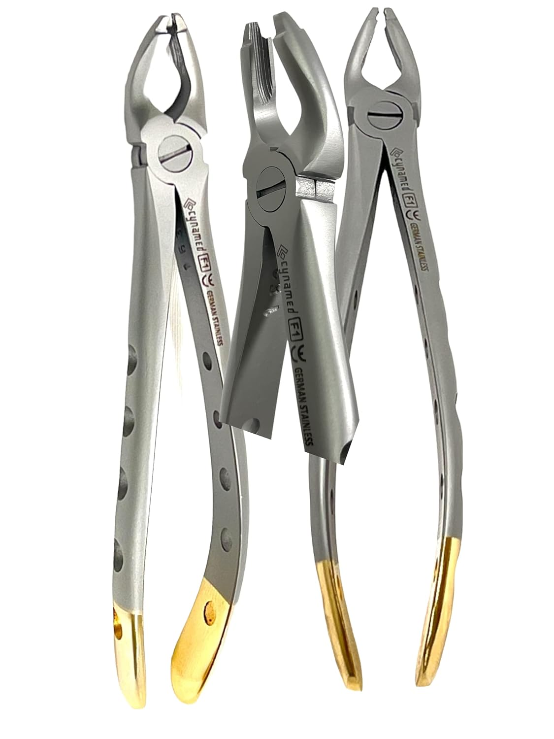 2Pcs German Premium Dental Extracting Forceps F1 Upper Universal with Gold Handle Cynamed