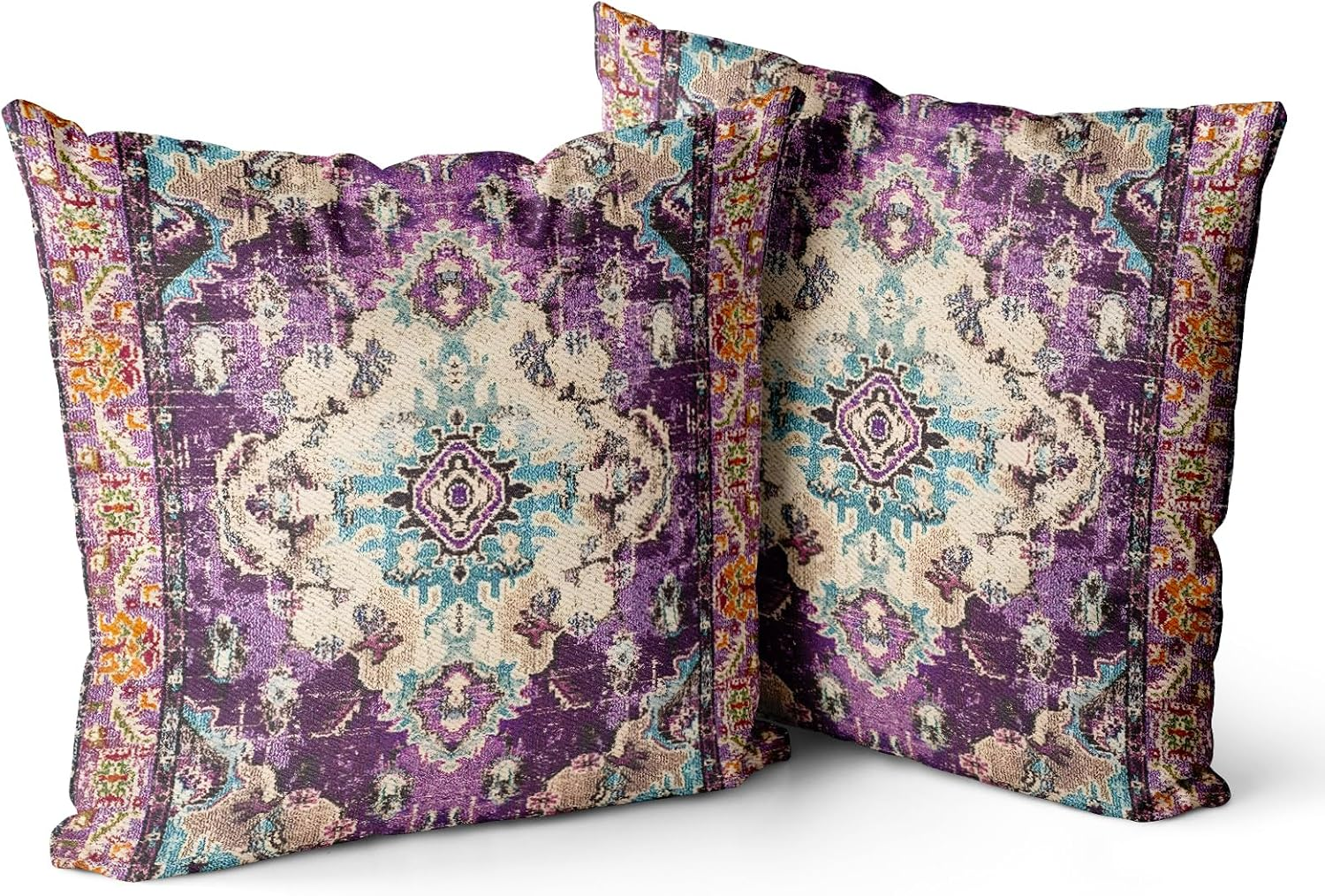 Boho Throw Pillow Covers 18x18 inch Set of 2 Boho Rug Carpet Double Sided Pattern Cotton Soft Pillow Case Cushion Cover Pillowcase for Couch Sofa Bed Decorative (Purple)
