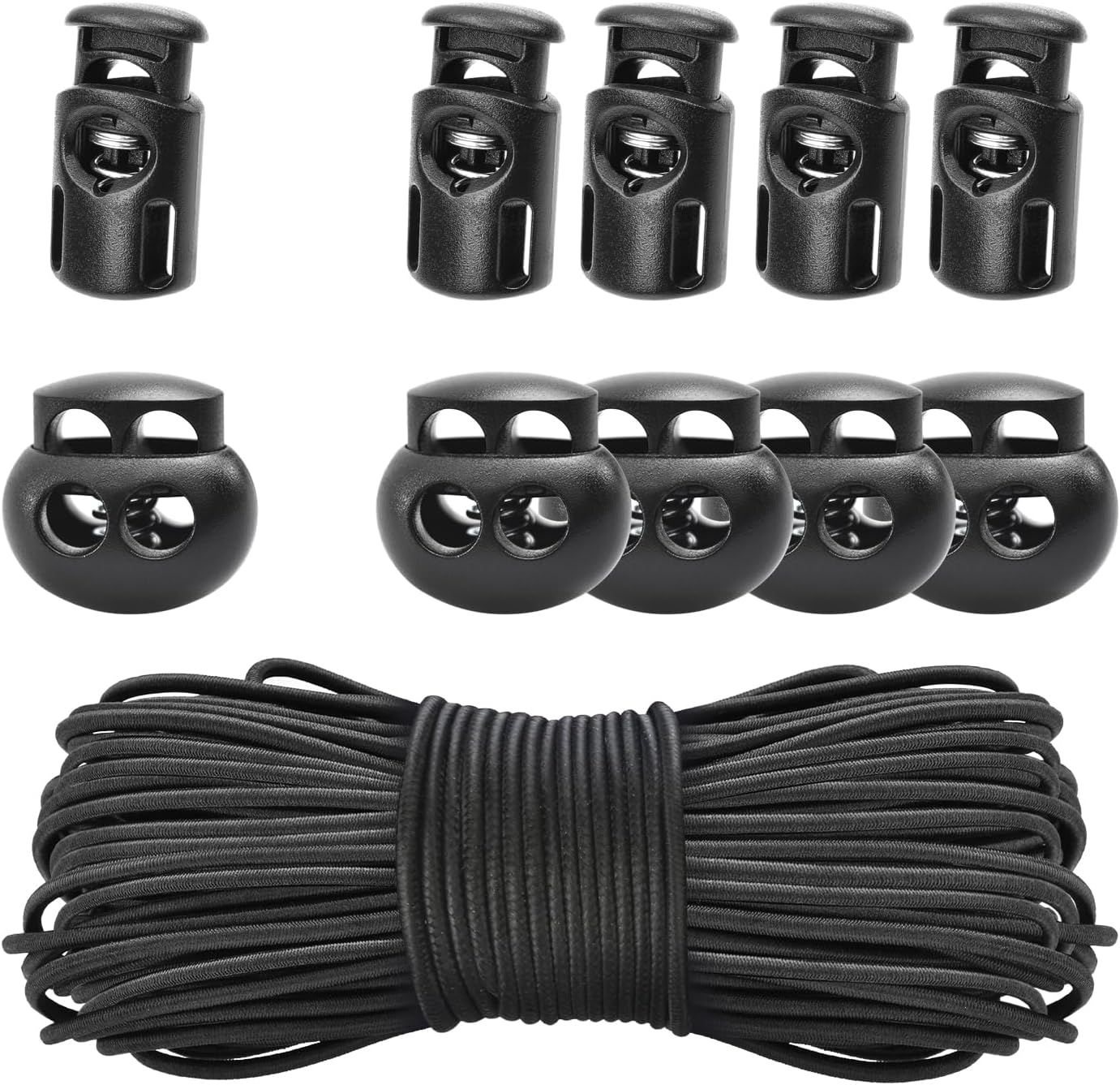 20PCS Plastic Spring Cord Lock for Drawstring,1/8 Inch 65Ft Elastic Cord Small Paracord Spring Toggle Stopper Elastic Shoeslace Locks String Clips Sweatpants Gloves Bungee Swim Goggles Replacement