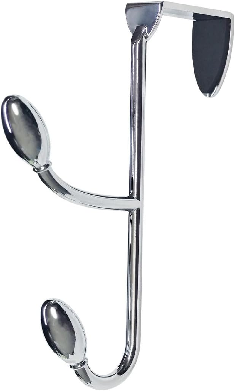 Traditional Over The Door Double Hooks, Organizer for Hanging Coats, Hats, Towels, Purses in Bedroom, Bathroom, Laundry Room and More - Silver