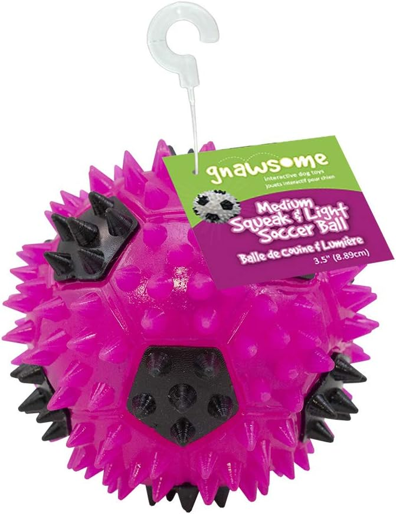 3.5” Squeak & Light Soccer Ball Dog Toy - Medium, Cleans Teeth and Promotes Dental and Gum Health for Your Pet, Colors Will Vary