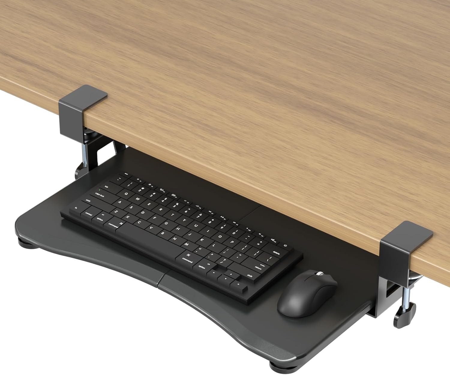 Small Keyboard Tray under Desk Pull Out with C Clamp Mount, Computer Keyboard & Mouse Tray, 20 (24.2 Including Clamps) X 11.8 Inch Slide-Out Platform Computer Drawer for Typing, Black, DSF1S