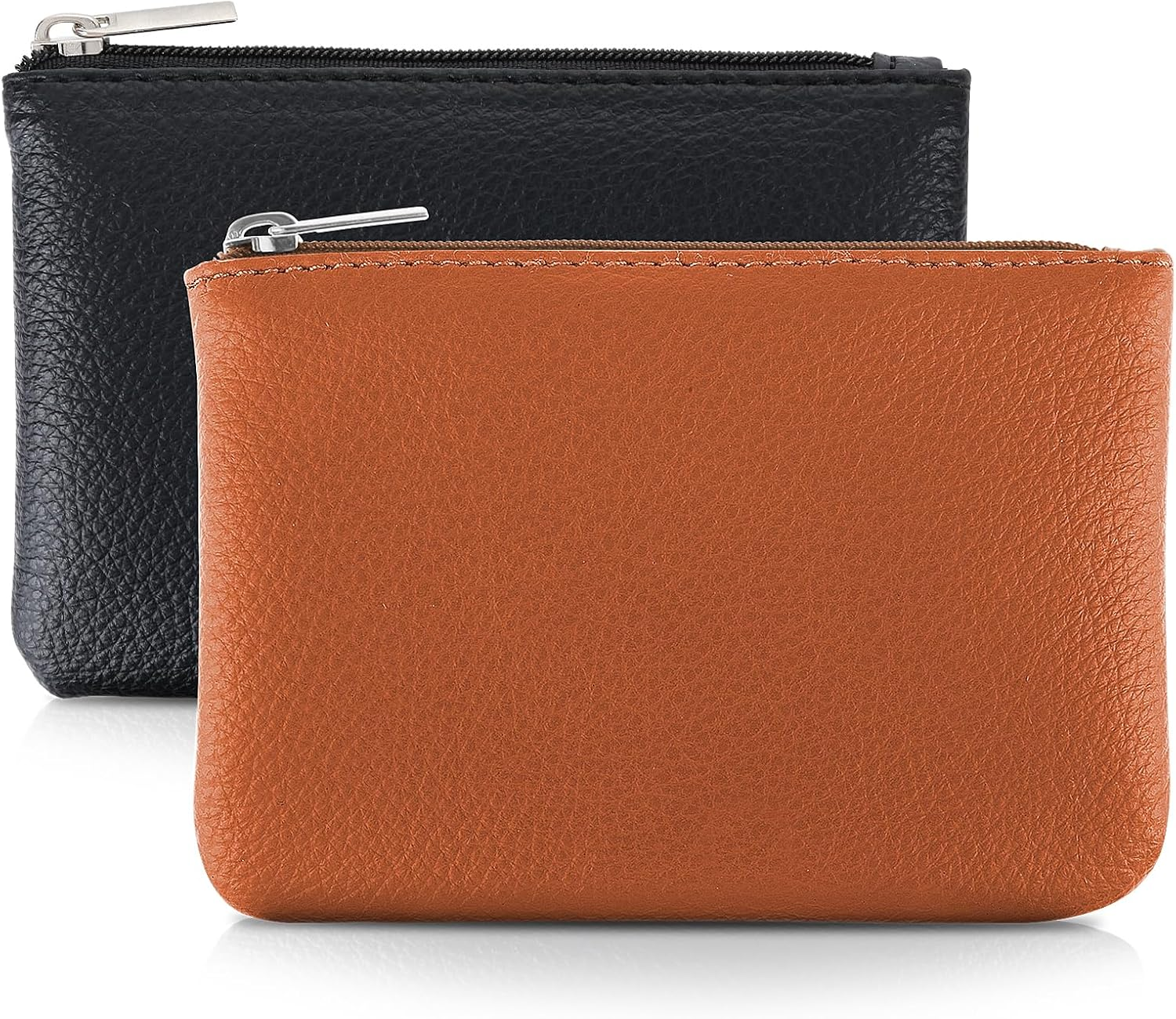 2 Pack Mini Leather Coin Purse Change Holder Folded Bills with Zipper