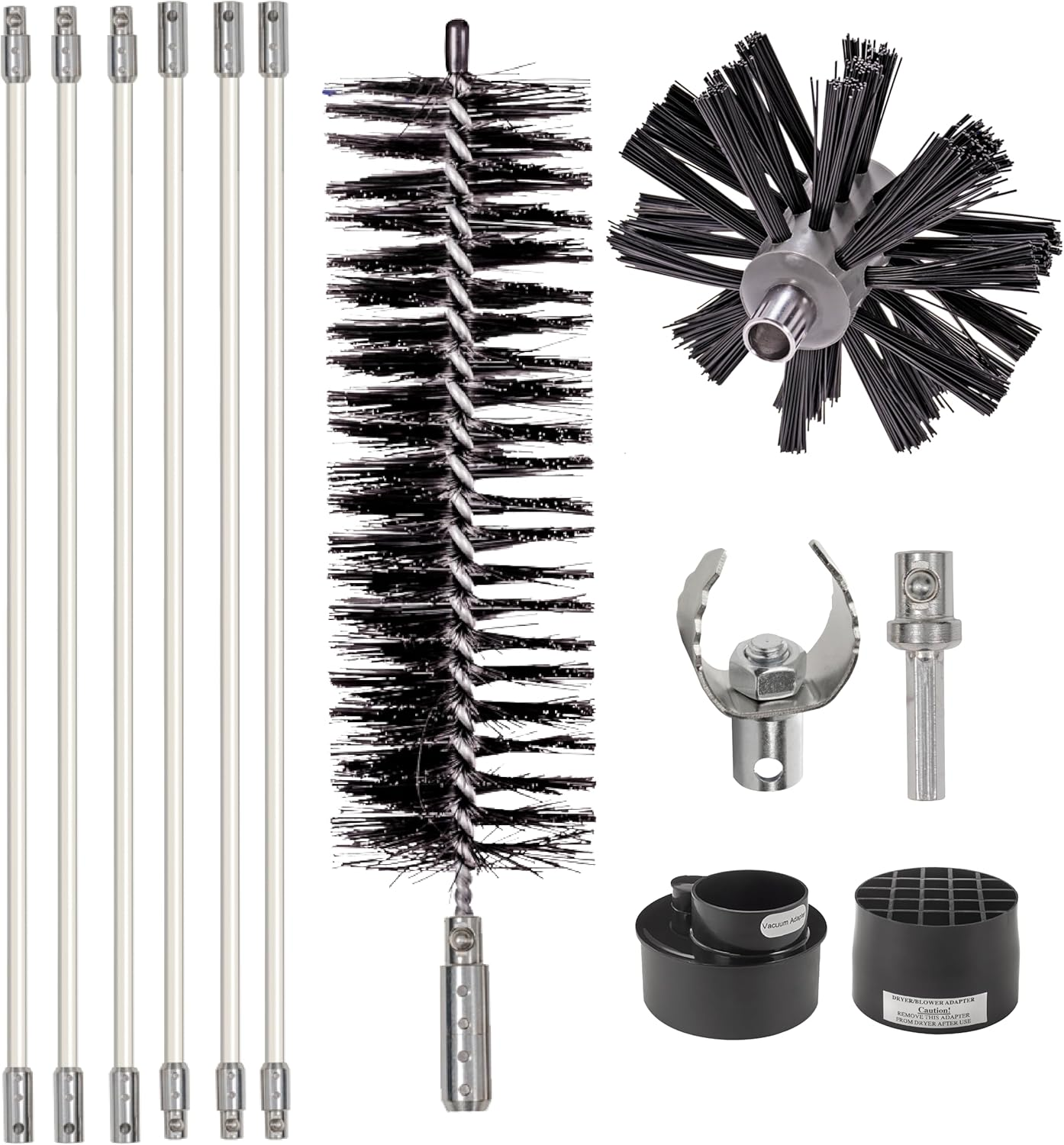 Lint Wizard Large Duct 7-Piece Dryer Vent Cleaning Kit, 12 Foot Flexible Quick-Snap Rods, 4 Inch Auger Brush, Lint Trap Brush, 60768