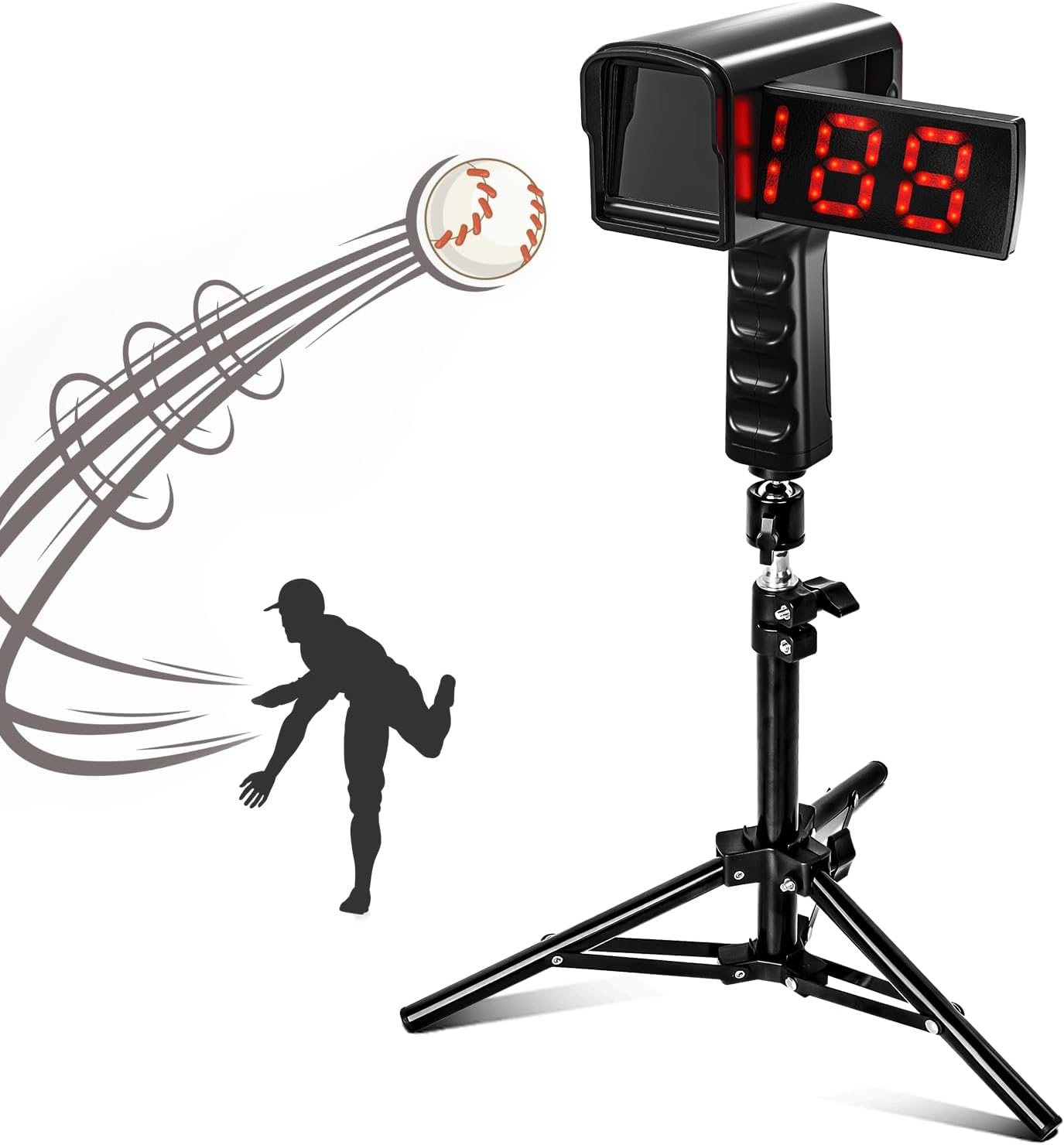 Baseball Radar Guns - Speed Sensors Baseball Speed Training Equipment with LED+LCD Larger Display, Handheld or Hand Free Speed Radar Gun for All Baseball Players| with Tripod
