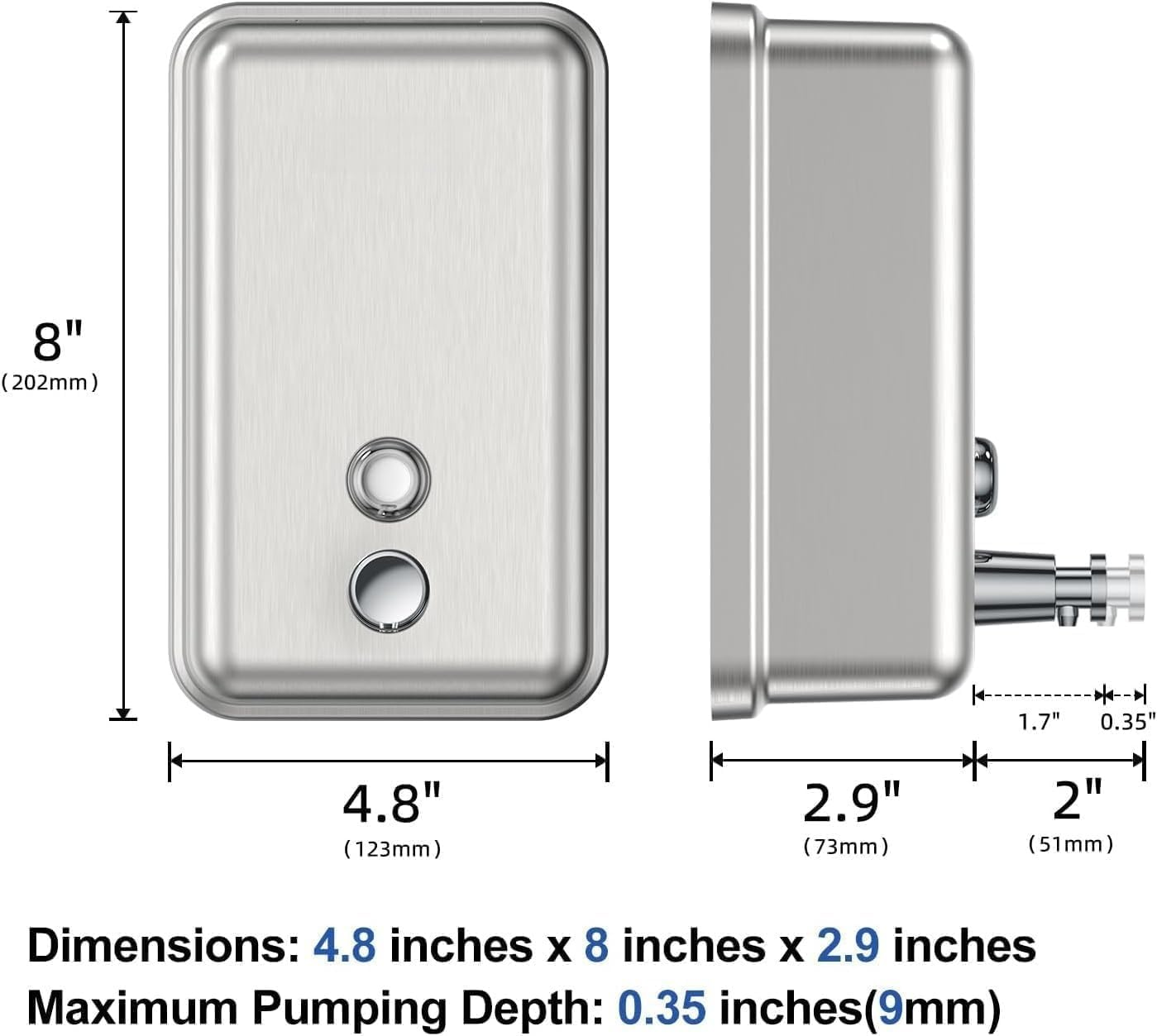 Commercial Soap Dispenser Wall Mount Stainless Steel Manual Pump Liquid Rust-... - Picture 8 of 14