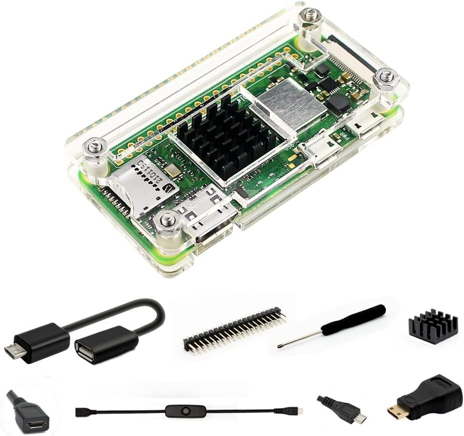 Raspberry Pi Zero Case, Case for Raspberry Pi Zero 2 W, with Heatsink, HDMI Adapter, OTG Cable, Header, Screwdriver, Power Switch for Pi Zero 2 W/W (Clear)