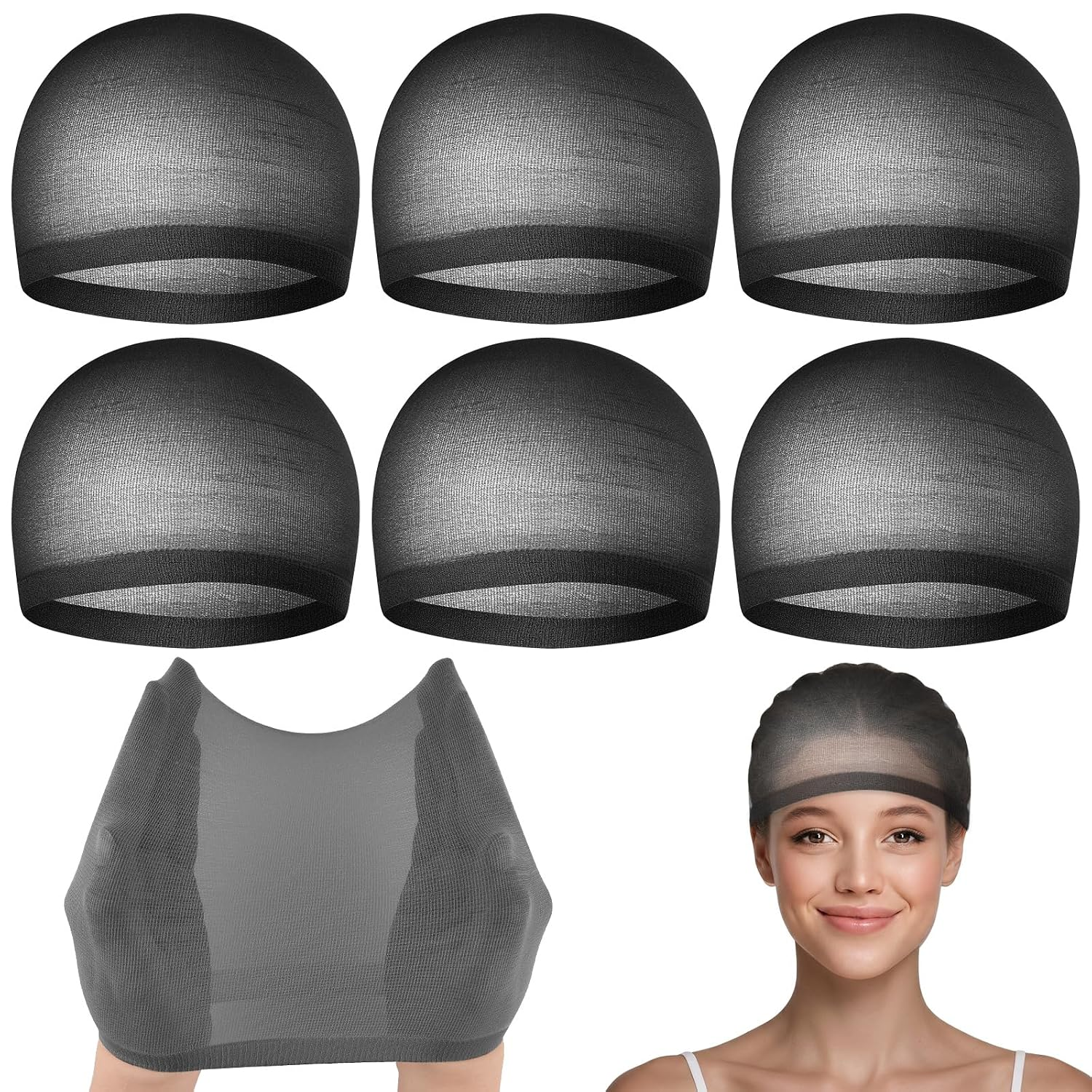 6 Pcs Black Wig Cap for Women, Mesh Stocking Wig Caps Net Closed End Hair Mesh Net Liner Ultra-Thin Invisible for Women Men Cosplay Show Halloween Bachelorette Party Music Festivals Daily Life