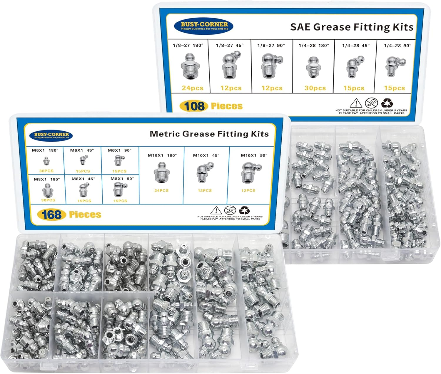 276 PCS SAE & Metric Grease Fittings Kit, Hydraulic Grease Zerks Fittings Standard with 1/4