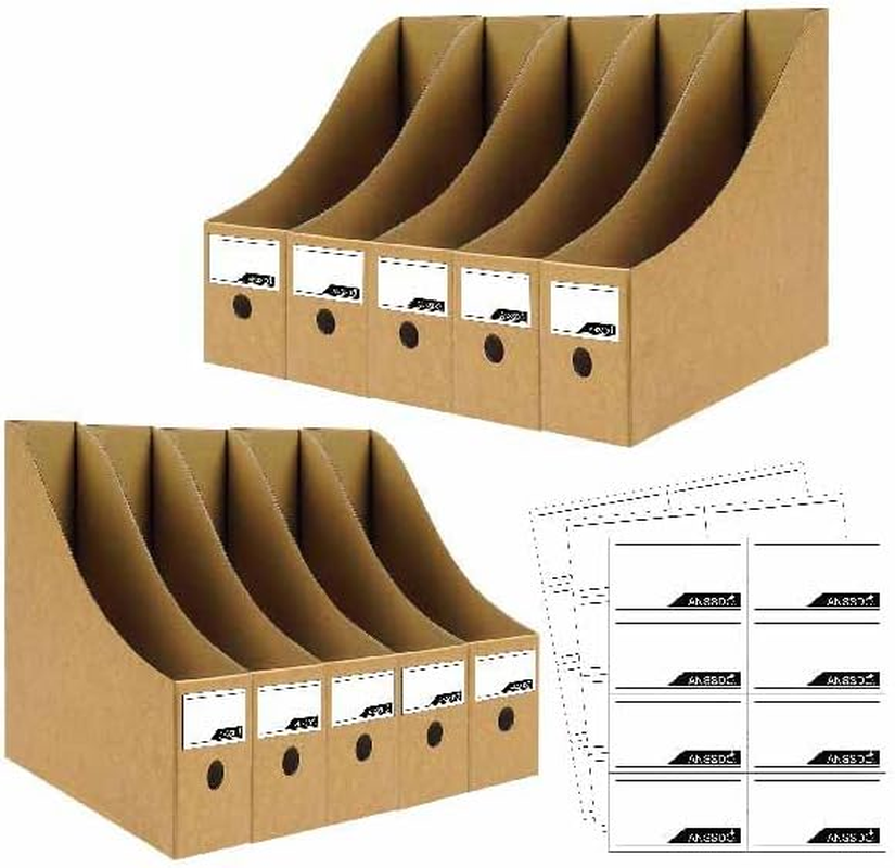 12 Pack Brown Cardboard Magazine Holder Bulk Kraft Magazine File Holder Magazine Organizer, Magazine Storage Box, Large Volume Magazine File Organizer as Book Bins or Folder Holder for Desk
