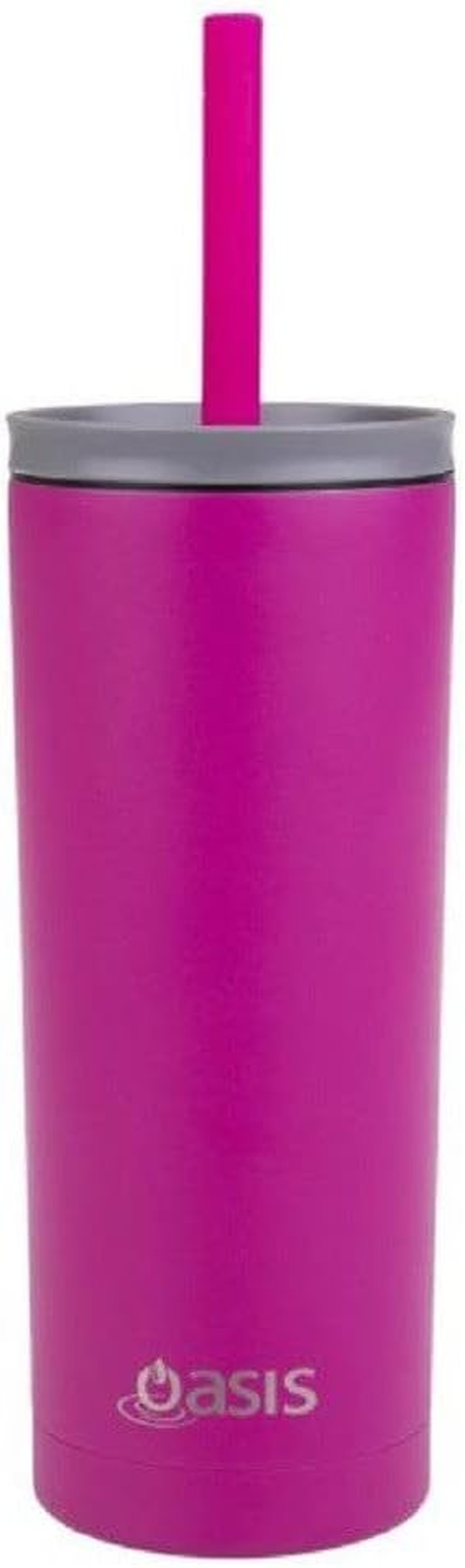 'Super Sipper' Stainless Steel Double Wall Insulated Tumbler W/Silicone Head Straw 600Ml - Fuchsia
