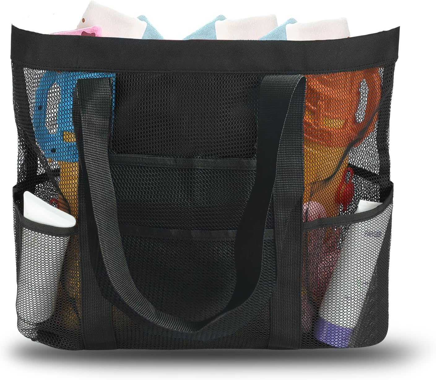 Large Mesh Beach Bag, Beach Tote Bags with 9 Pocket for Family