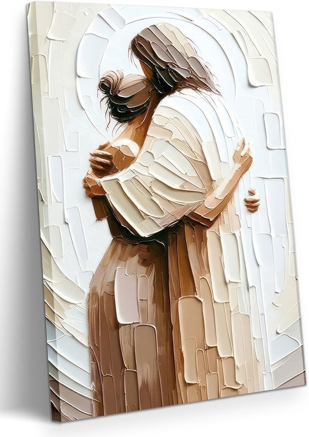 Jesus Embracing Woman Canvas Wall Art, Safe in His Arms Pictures Canvas Print Posters Wall Decor, Christian Wall Art Home Decor for Living & Prayer Room 12X16 Inch Framed