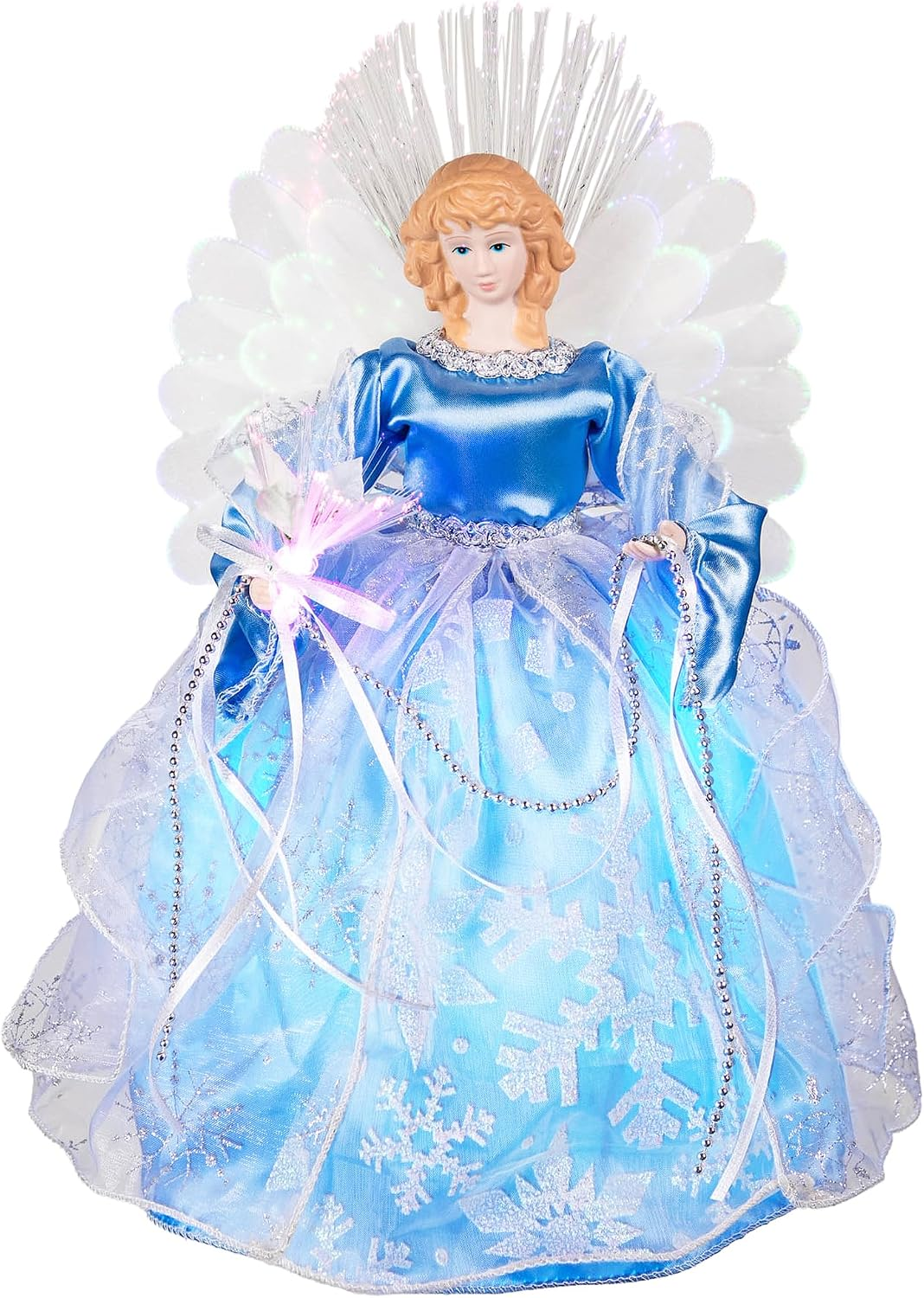 Lighted Color Changing Fiber Optic Angel Christmas Tree Topper - 12" - Blue