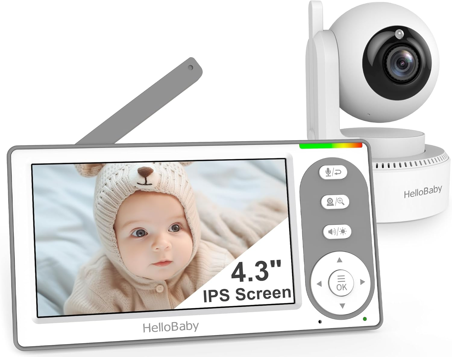 Hellobaby 4.3'' Video Baby Monitor with 30 Hours Battery, Remote Pan-Tilt-Zoom Baby Monitor No Wifi, Baby Monitor with Camera and Audio, Night Vision, ECO Mode, Two-Way Talk, 8 Lullabies, 1000Ft Range