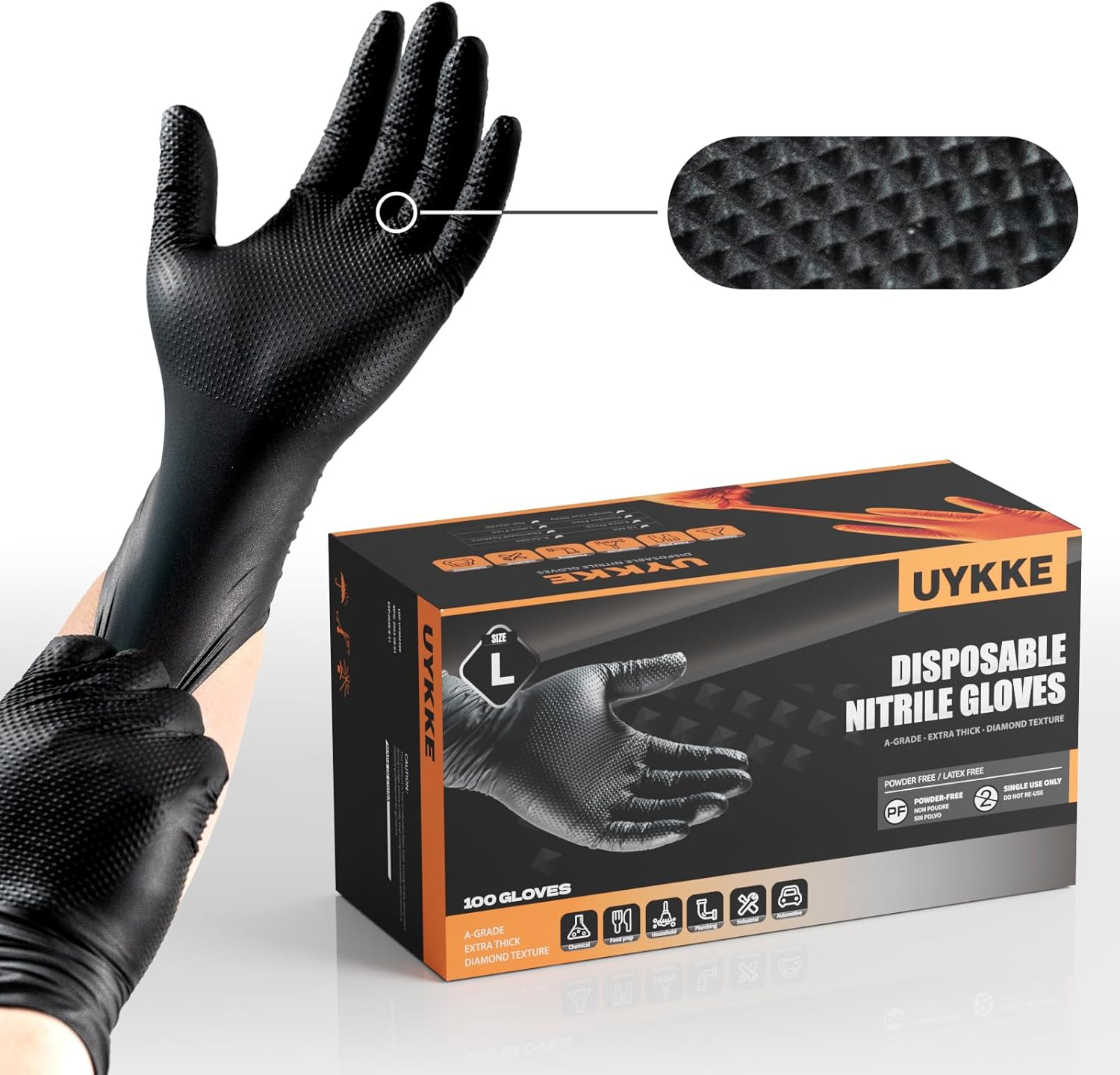 10Mil Nitrile Gloves Thick,Industrial Disposable Gloves with Diamond Textured,Heavy Duty Mechanic Glove,Latex Free