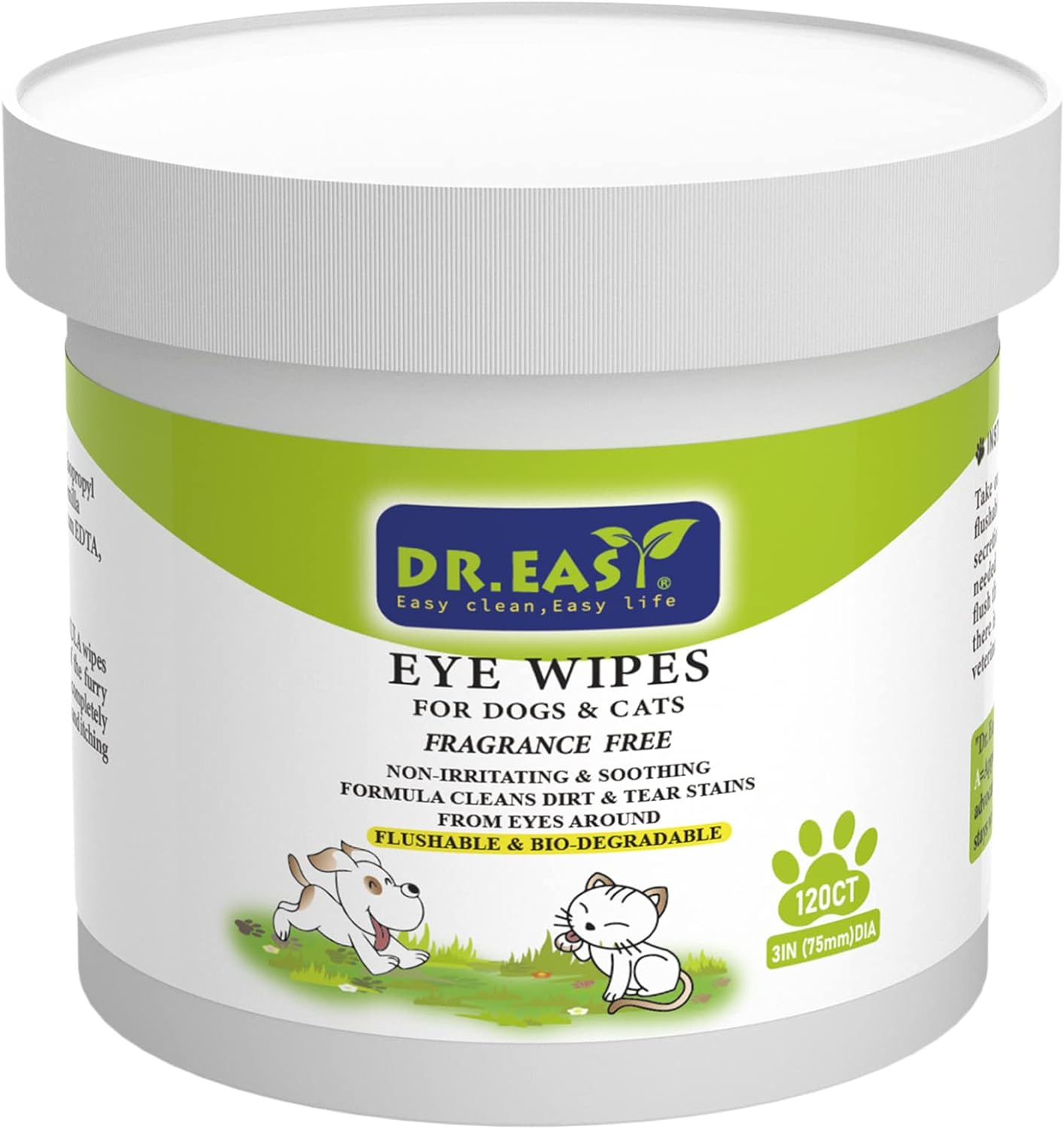 DR.EASY Pet Eye Wipes, 120 Ct - Tear Stain Remover, Unscented