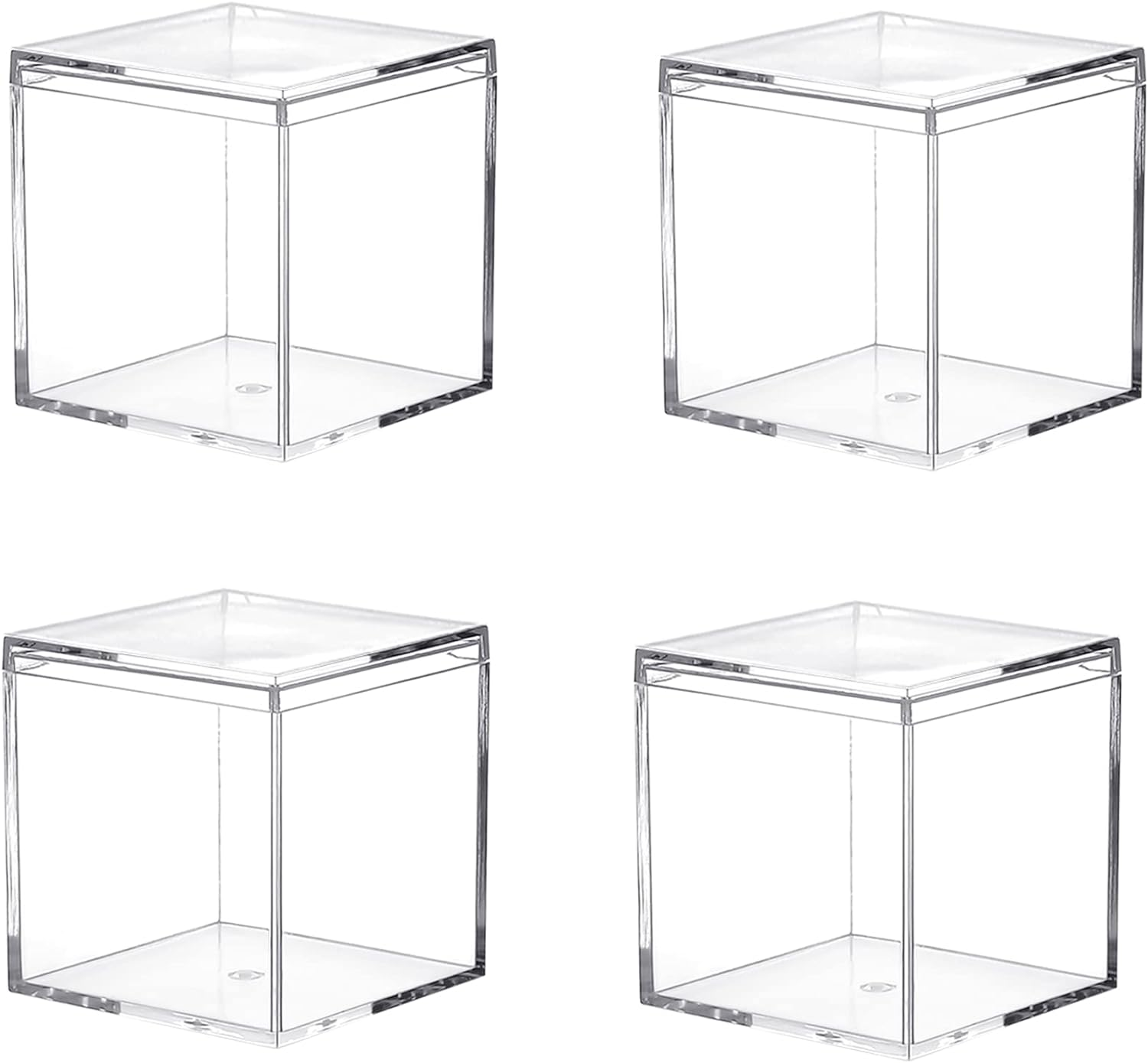 Clear Acrylic Box with Lid,C, 4 Pack Acrylic Plastic Square Cube Small 