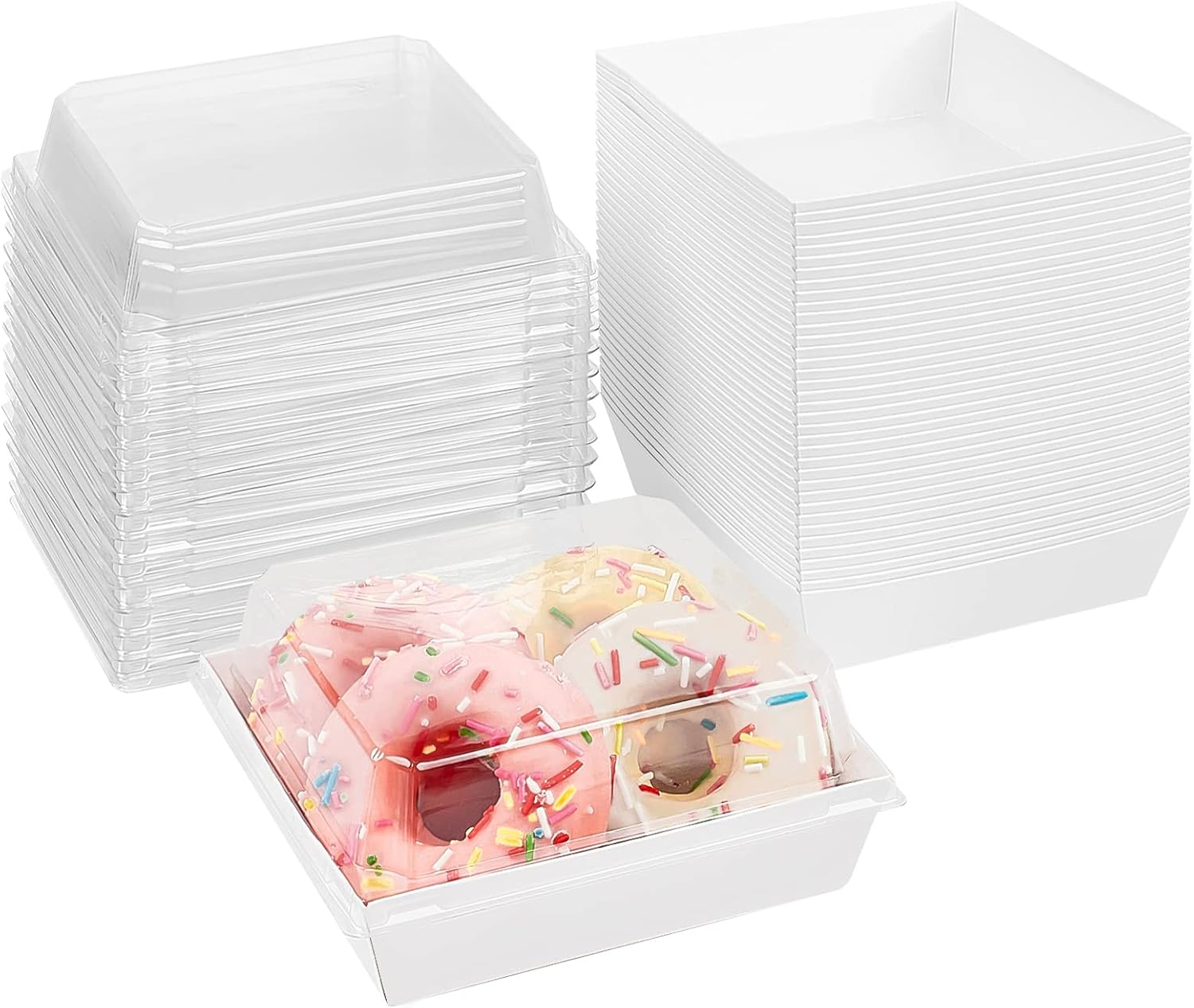 Ocmoiy Small Charcuterie Boxes with Clear Lids, to Go Paper Disposable Food Containers, 5 Inches Bakery Dessert Boxes for Sandwich, Cookie, Pastry, Cake Slice (White, 50Ct)