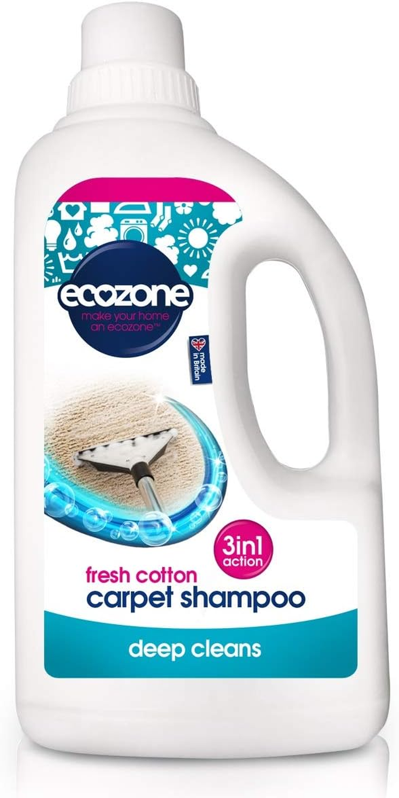 Carpet Shampoo Solution, Deep Cleans Upholstery, Manual & Machine Cleaning, Fresh Cotton Scent, 3-In-1 Plant Based Stain Removal Treatment, Natural Vegan & Non Toxic, Cruelty-Free (1 Litre)
