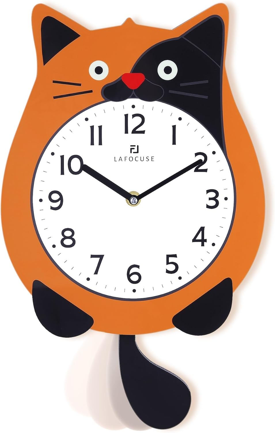 12 Inch Cat Clock with Swinging Tail, Analog Cat Wall Clocks Battery Operated for Kids Bedroom, Cute Analog Cartoon Kids Wall Clock for Girls Room Orange