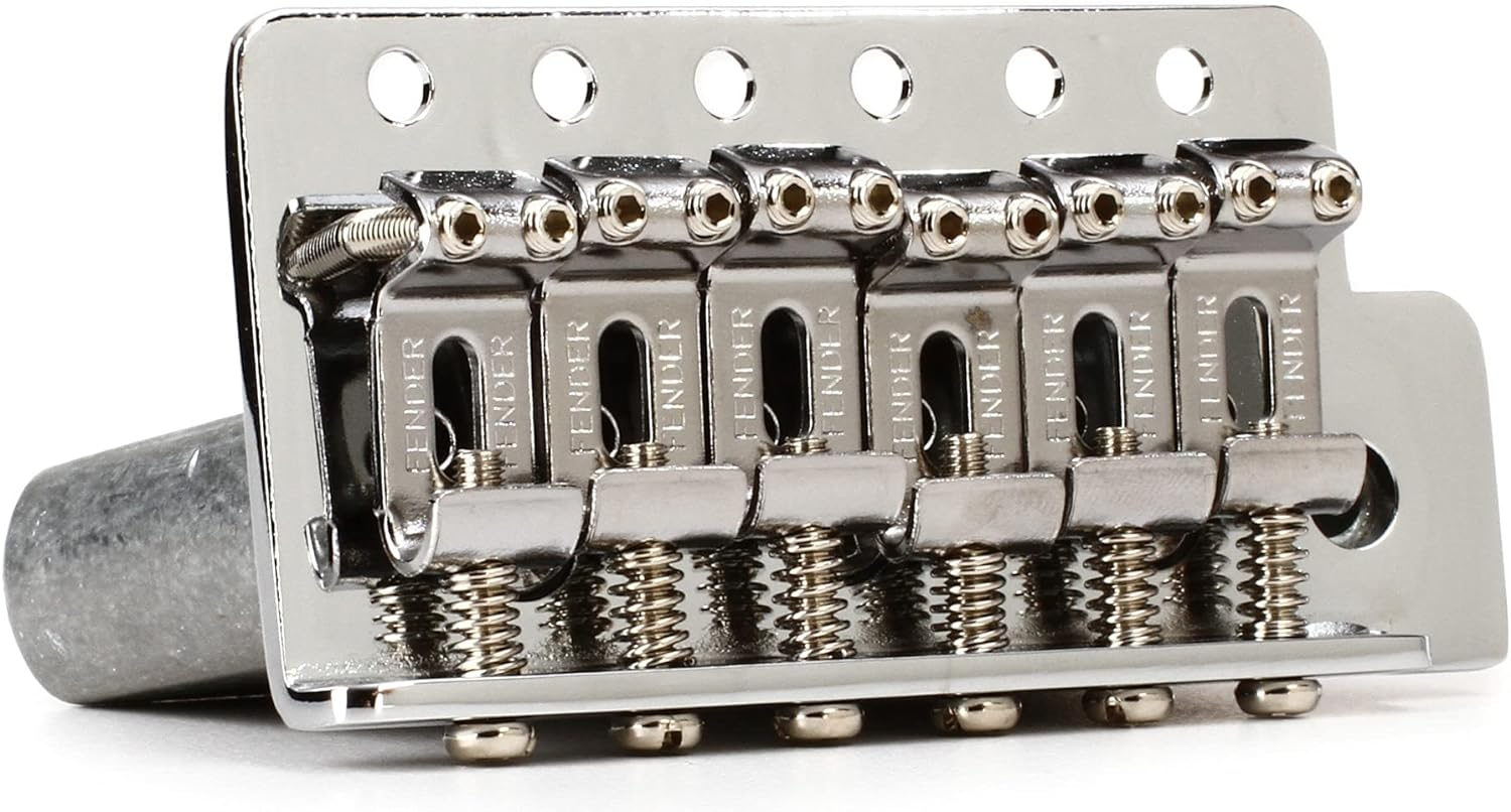 Fender Stratocaster Tremolo Bridge Assembly Chrome with Stamped Saddles | Includes Bridge Assembly, 6 Stamped Saddles, Screws and Springs for Repair, Maintenance and Intonation