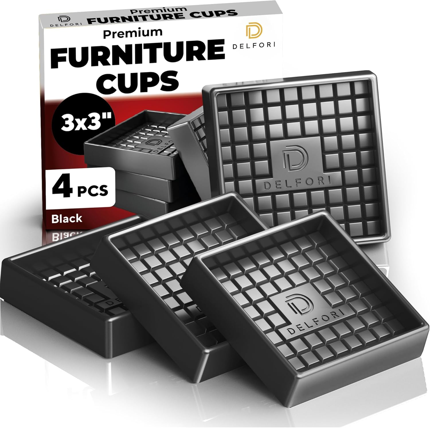 4 Pcs Non-Slip Furniture Pads Black 3x3 Anti-Skid Cups for Couch Bed Chairc