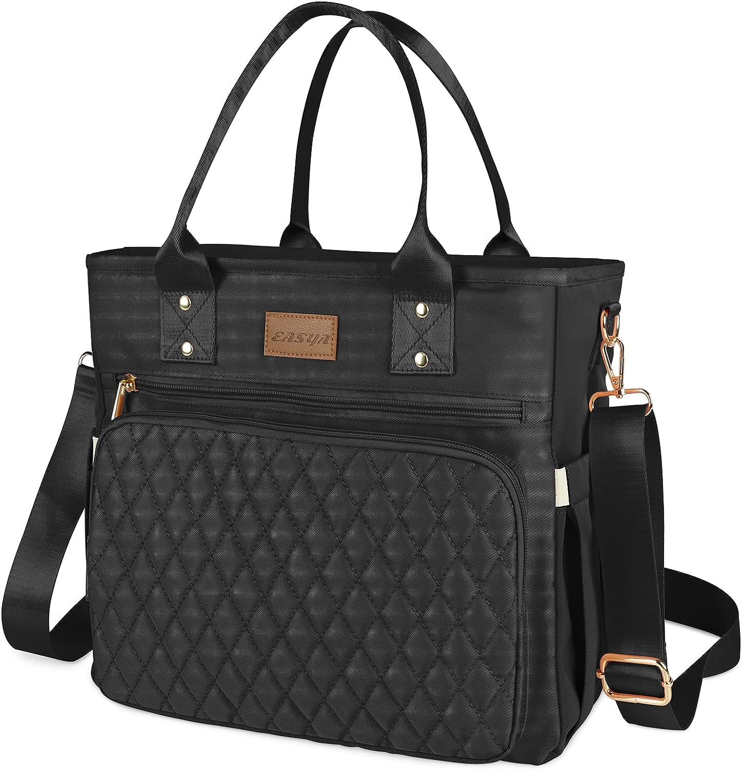 EASYA Large Insulated Lunch Bag for Work, Women'S Nylon Thermal Lunch Box, Leakproof Cooler Tote Bag with Storage Pocket (Black)