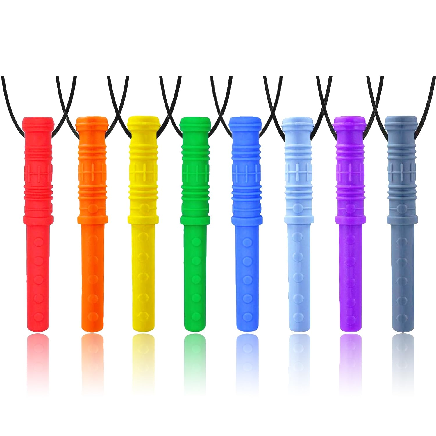 Sensory Chew Necklace by , 8 Pack Cylinder Chew Necklaces for Sensory Kids, Made from  Grade Silicone for for Autistic, ADHD, Oral Motor Boys and Girls Children (Rainbow Color)