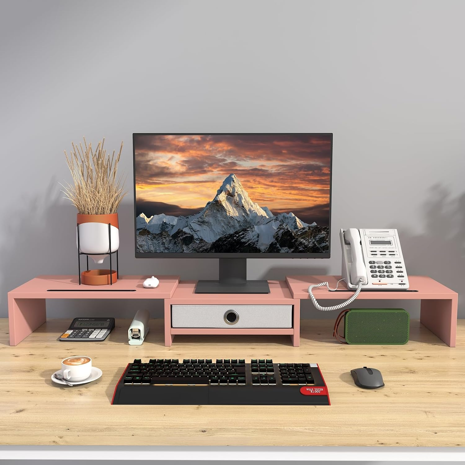 WESTREE Dual Monitor Stand with Drawer 3 Shelf Computer Monitor Riser, Deskto... - Picture 5 of 13