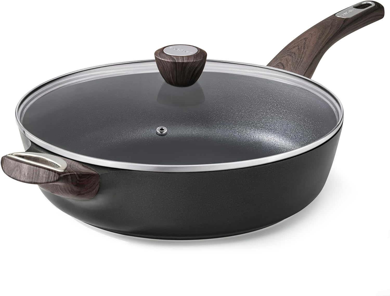 Nonstick Frying Pan Skillet with Lid, 12 Inch Large Deep Frying Pan, 5 Qt Non Stick Saute Pan with Cover, Induction Pan, Healthy Non Toxic Cooking Pan with Helper Handle, PFOA PFOS Free