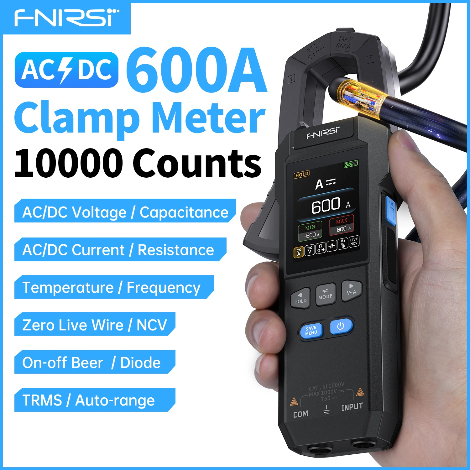 DMC-100 10000 Counts Clamp Meter AC DC Current Digital Multimeter USB Charge 600A Amperimetric Clamp Electrician Tools