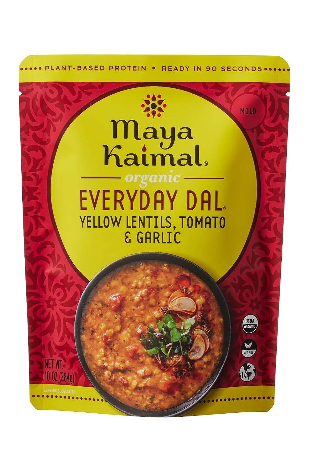 Maya Kaimal Foods Organic Indian Everyday Dal (Pack of 1) – Fully Cooked Ready to Eat Meals W/Yellow Lentils, Tomato & Garlic – Vegan, Kosher & Non-Gmo Microwavable Indian Food