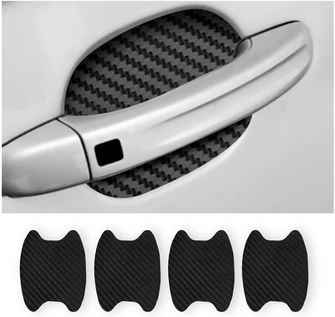4PCS Sticker, Carbon Fiber Anti-Scratches Car Door Cup Protector, Non-Marking Auto Door Handle Protective Film, Universal for Most Car Handles (Black/4Pcs)