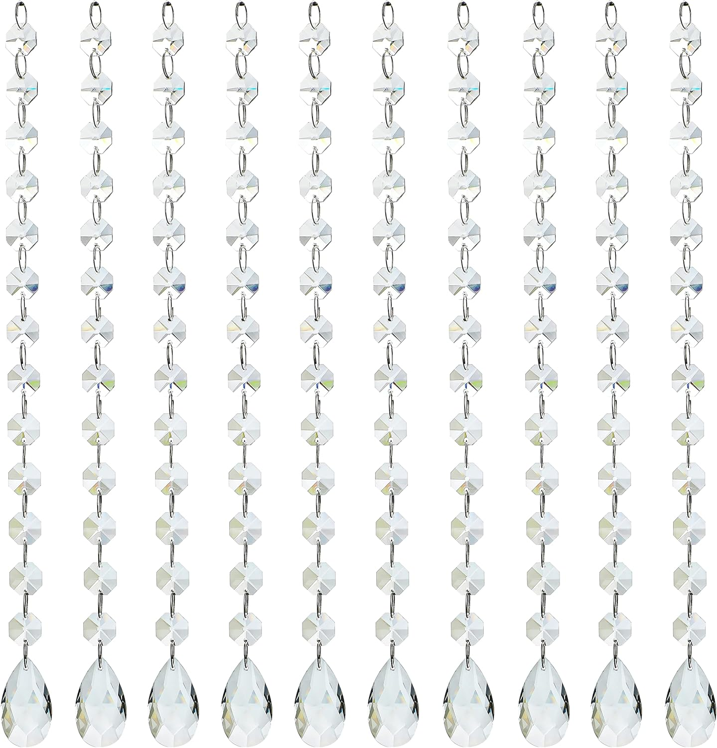 1Ft 10Pcs Teardrop Crystals Garland,Crystal Teardrop Chandelier Replacement,Hanging Glass Crystals for Chandelier, Christmas Tree, Wedding Decor(Clear)