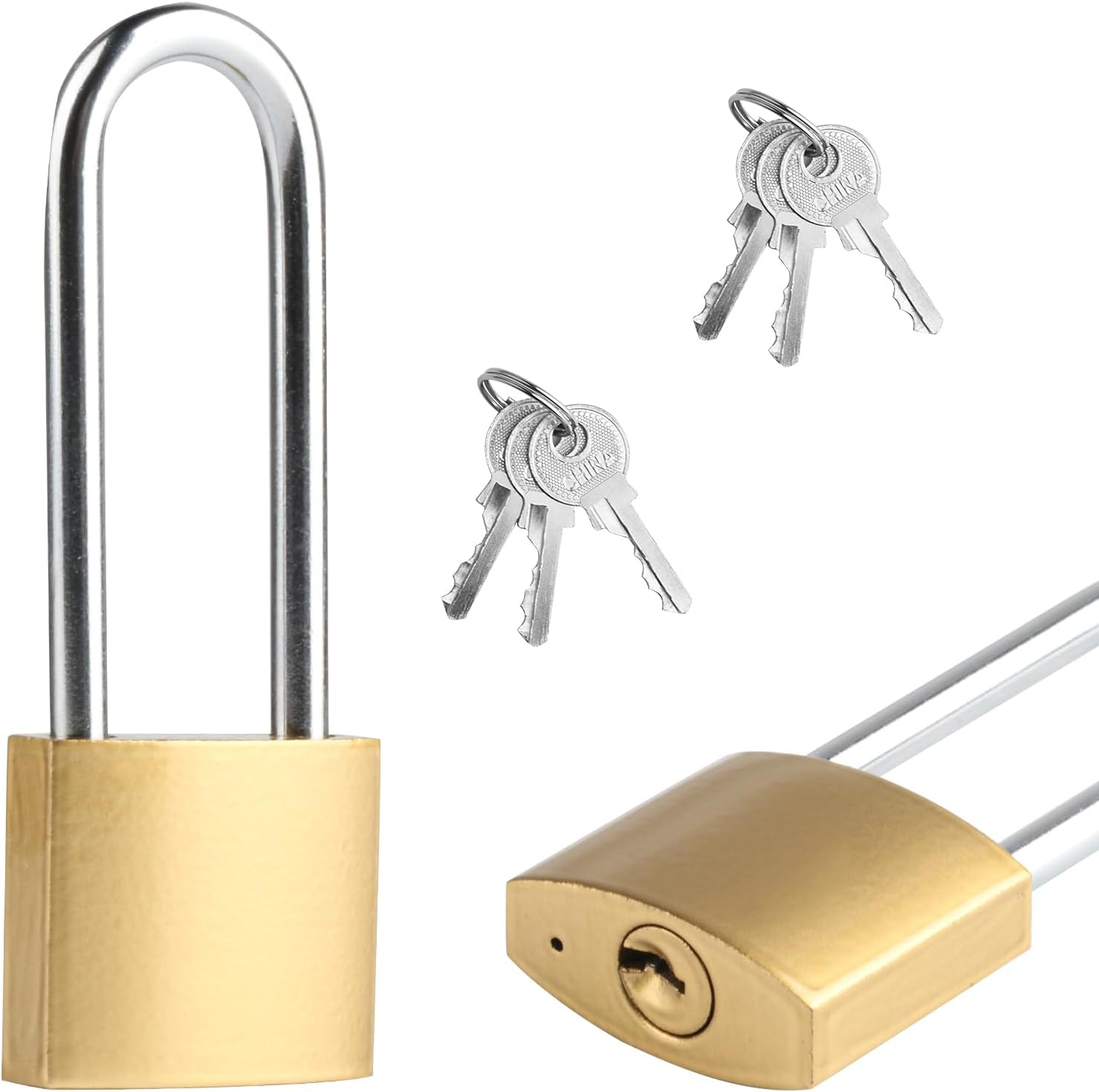 Long Keyed Padlock Waterproof Solid Brass Lock Keys (2, 4.2 Inch*4 Piece)