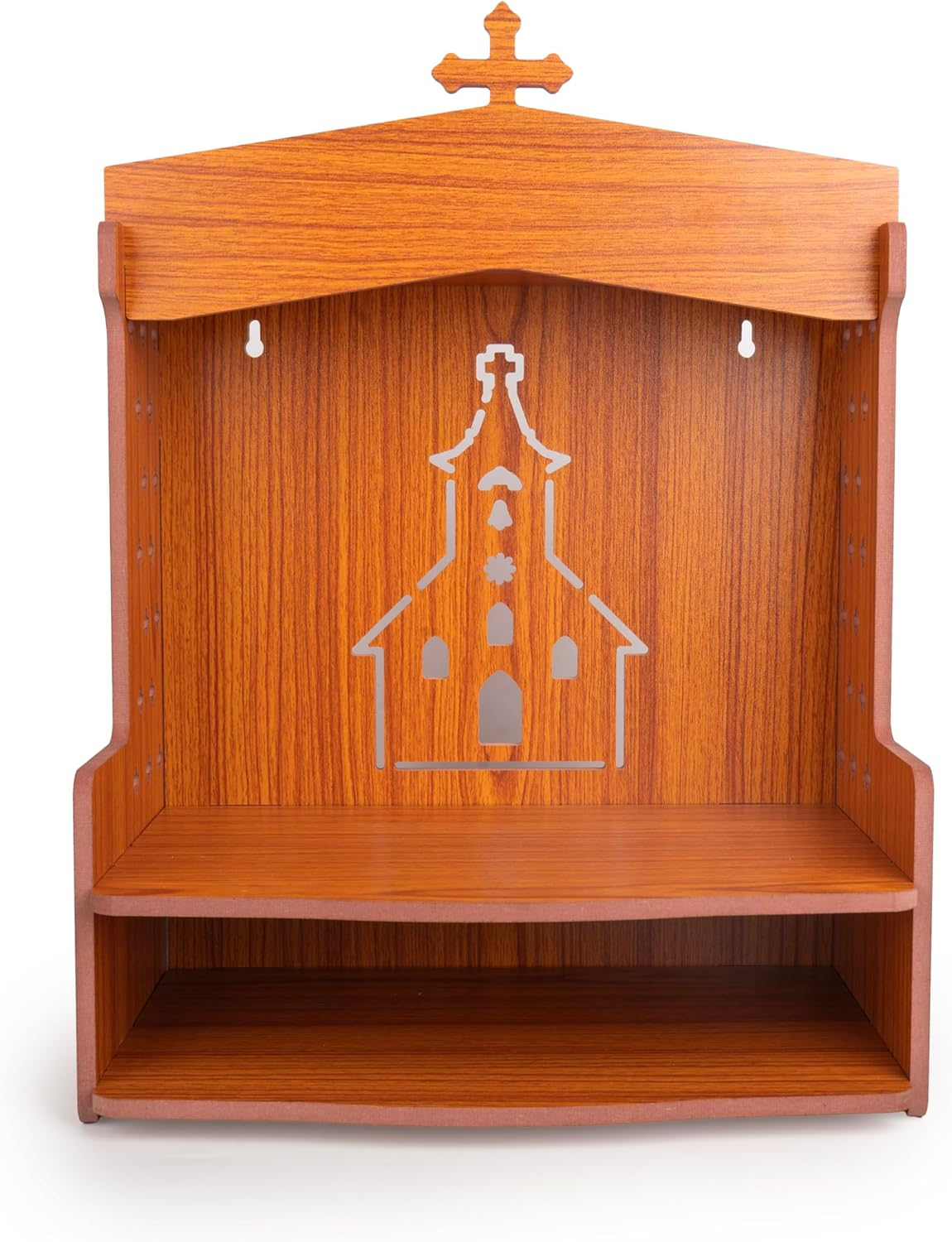 Wooden Wall Mounted Hanging Prayer Shelf Table Top Religious Décor Scripture Display Storage for Home Office and Gifting (Brown Prayer Shelf)