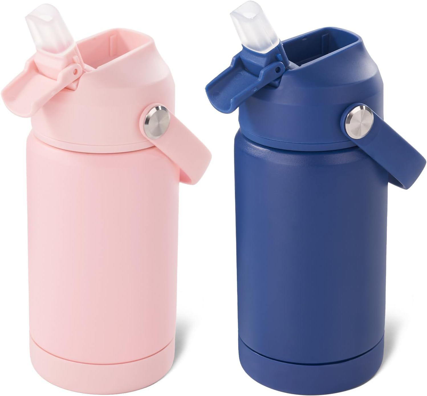 12oz Kids Water Bottle 2 Pack, Stainless Steel Insulated Water Bottle Bulk, Toddler Cups with Straws Leak-Proof, Kids Water Bottles for School Boys Girls, BPA Free, Blue+Pink 2 Piece Set