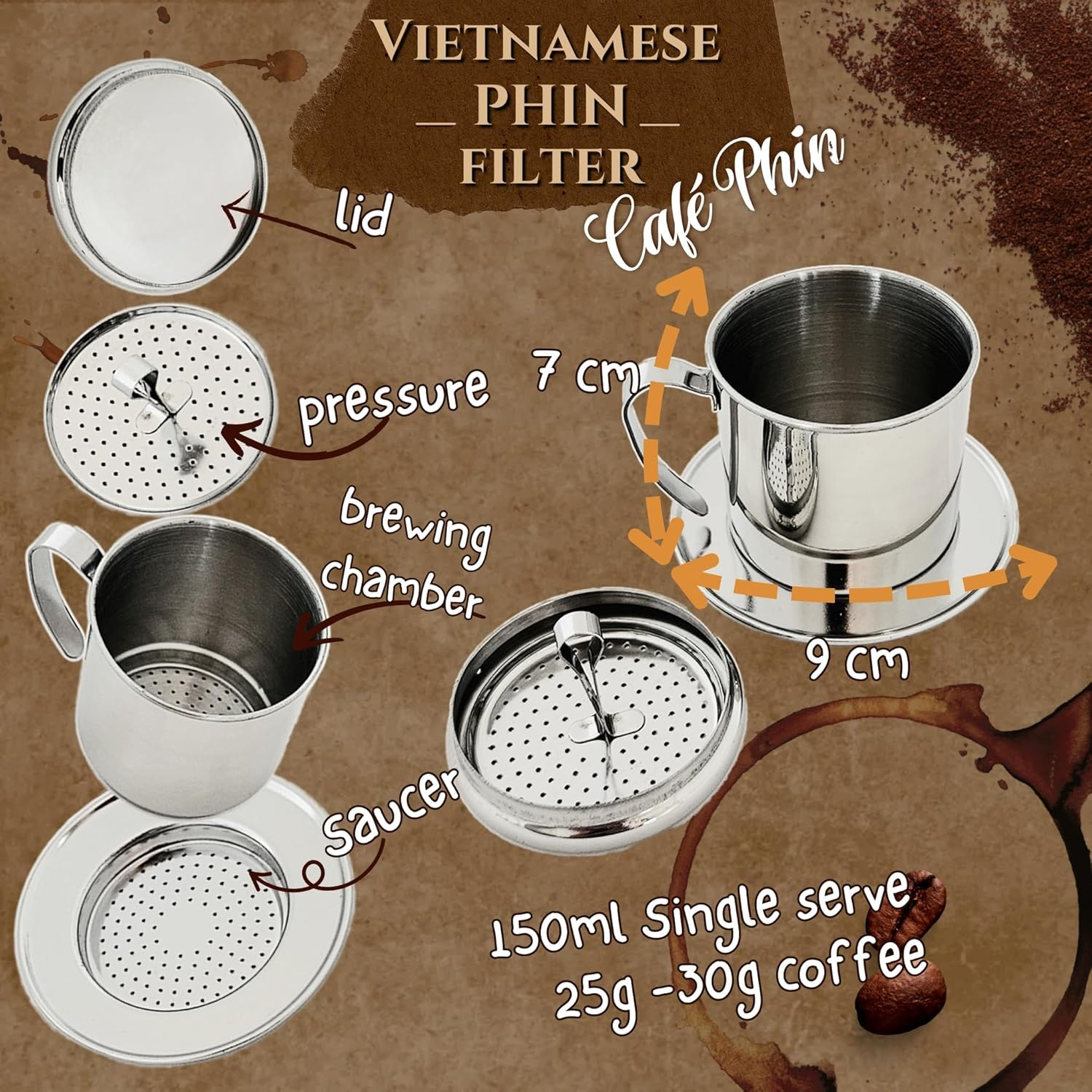 Vietnamese Coffee Phin Filter - Silver, Traditional Portable Stainless Steel ... - Picture 7 of 13