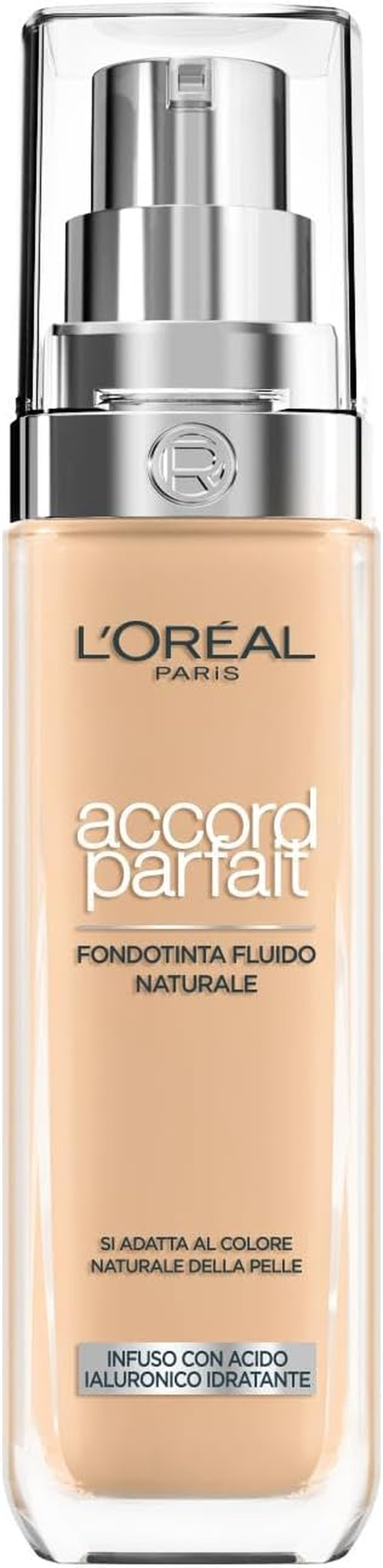 L'Oréal Paris Fondotinta Liquido, Incarnato Uniforme E Illuminato, Finish Naturale, per Tutti I Tipi Di Pelle, Formula Con Acido Ialuronico, Accord Parfait, Tonalità: 3D/W Golden Beige