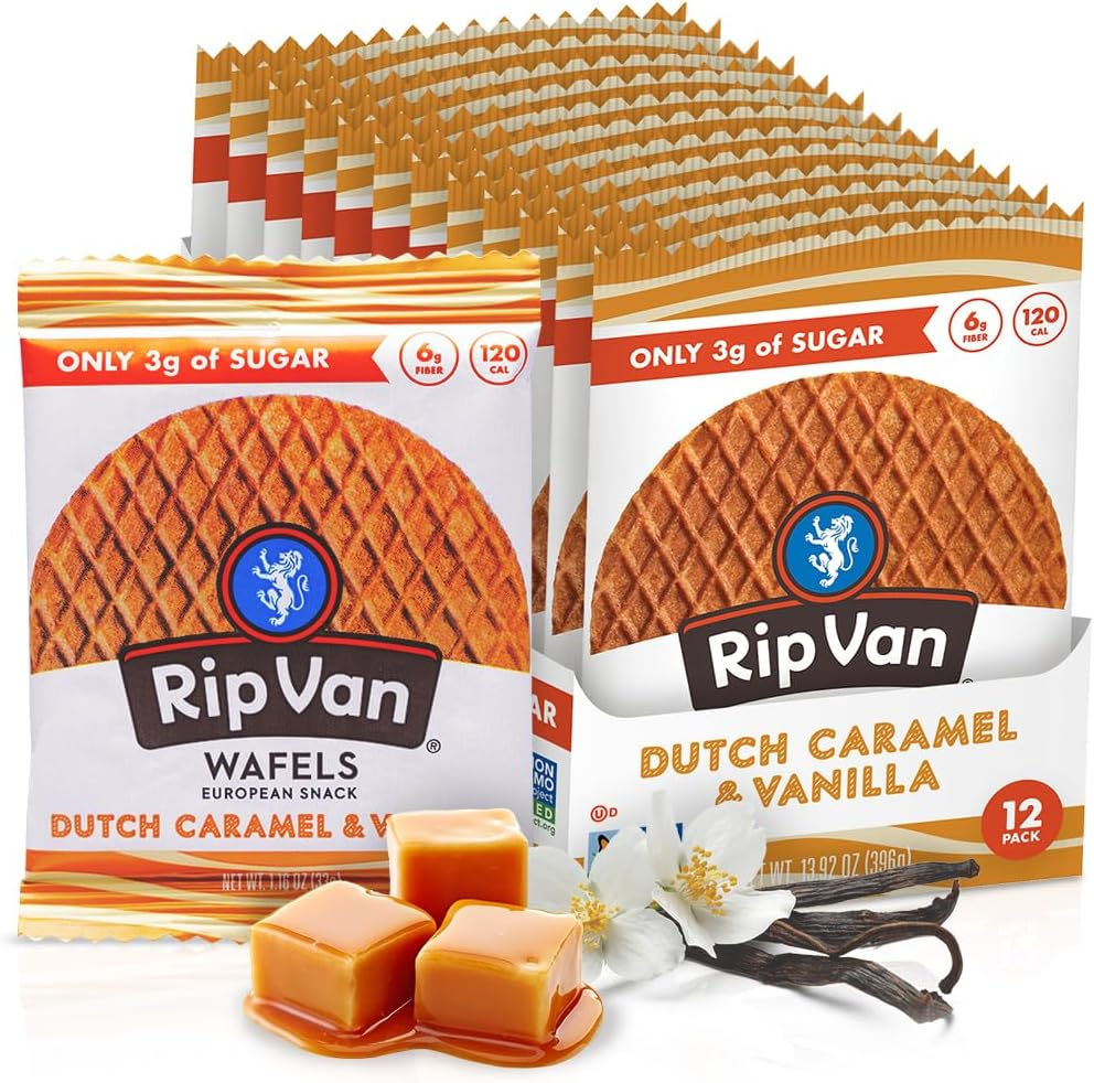 Rip Van Wafels Dutch Caramel & Vanilla Stroopwafels - Healthy Snacks - Non GM... - Picture 2 of 14
