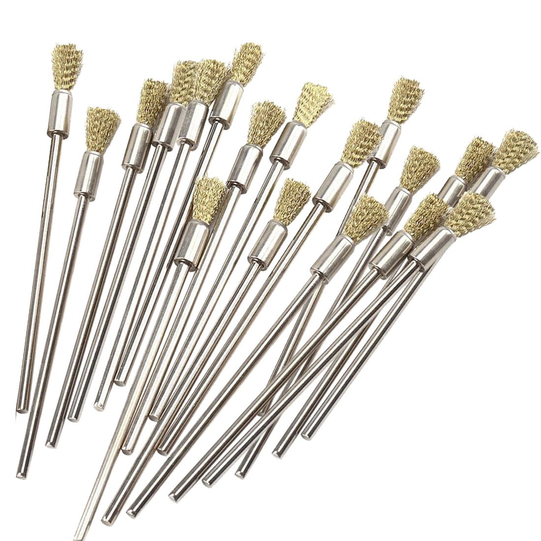 20 Pcs Extended Shank Brass End Brushes, 1/8'' Extra Long Shank Pen Shape Rust Paint Removal Bits Wire Brush for Rotary Tools