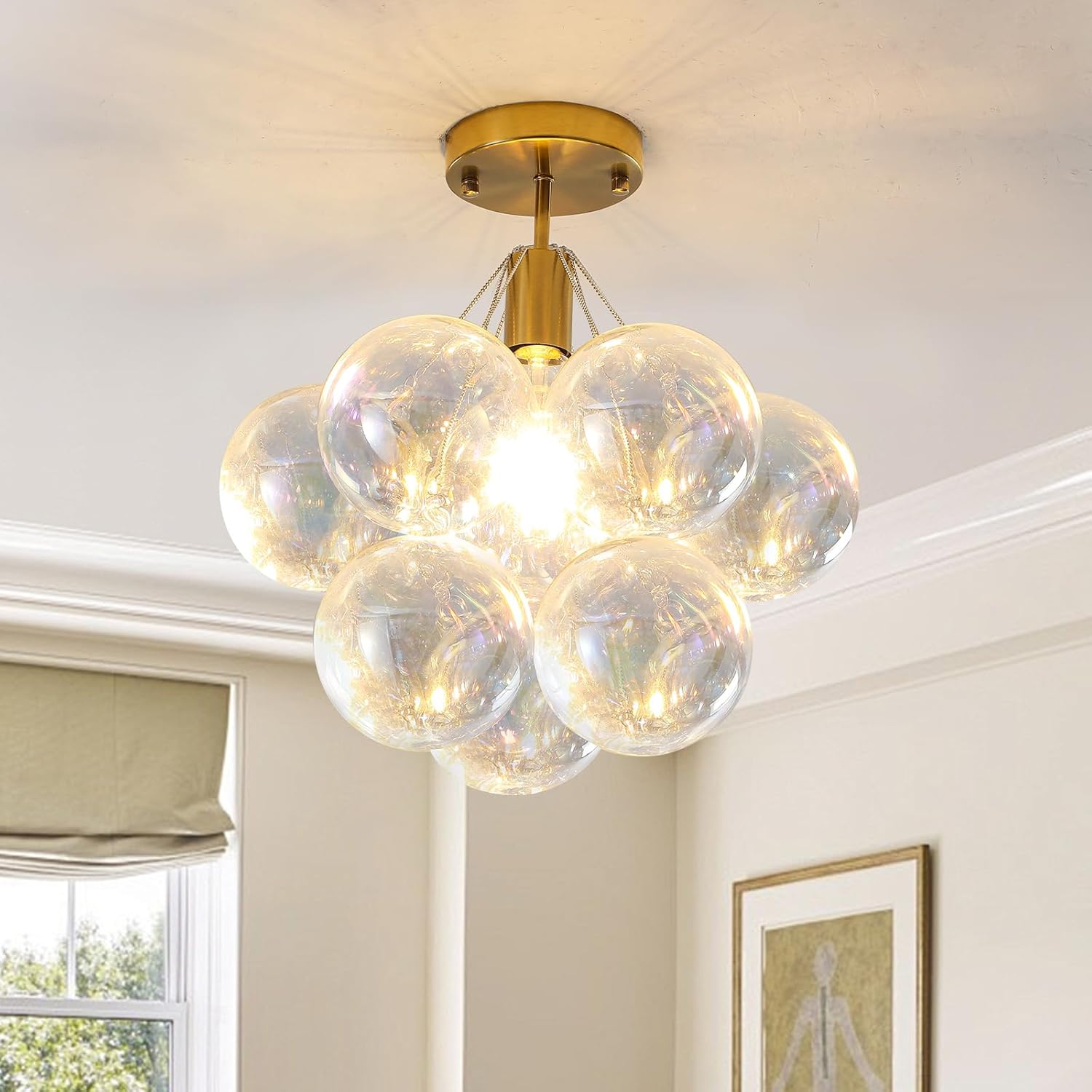 Colorful Bubble Chandelier - 1-Light Glass Ball Ceiling Light for Any Room