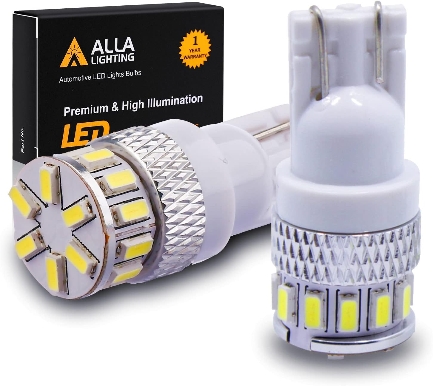 Alla Lighting T10 Wedge 194 168 2825 W5W LED Bulbs, 6000K White License, Reverse, Trunk, Marker, Parking, Door, Map, Dome Lights Lamps, 360° Light 4014 18-SMD Super Bright 558 161 175