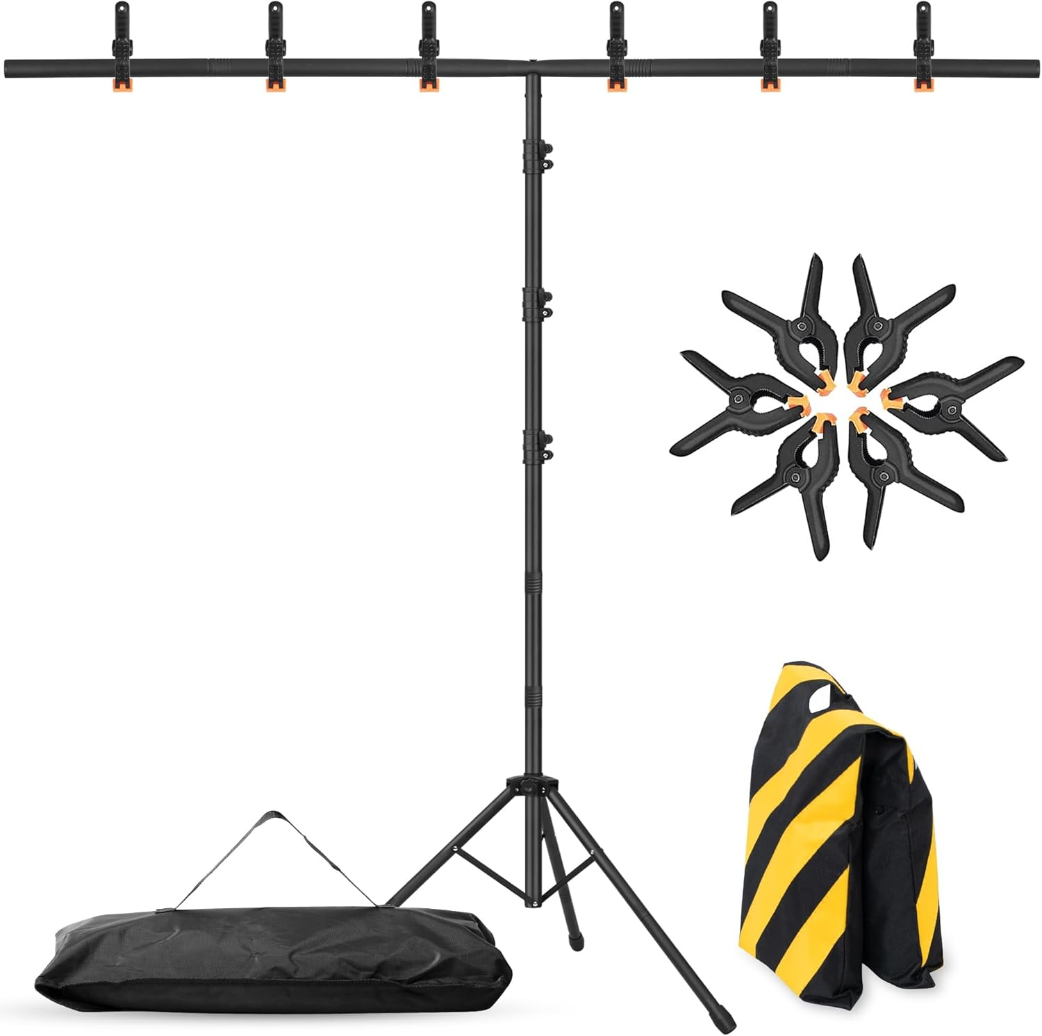 T-Shape Portable Backdrop Stand – 8X5.2Ft Adjustable Photo Background Stand Kit, Sturdy Small Back Drop Holder with 6 Spring Clamps, Sandbag, Carry Bag for Party, Photography and Video Studio
