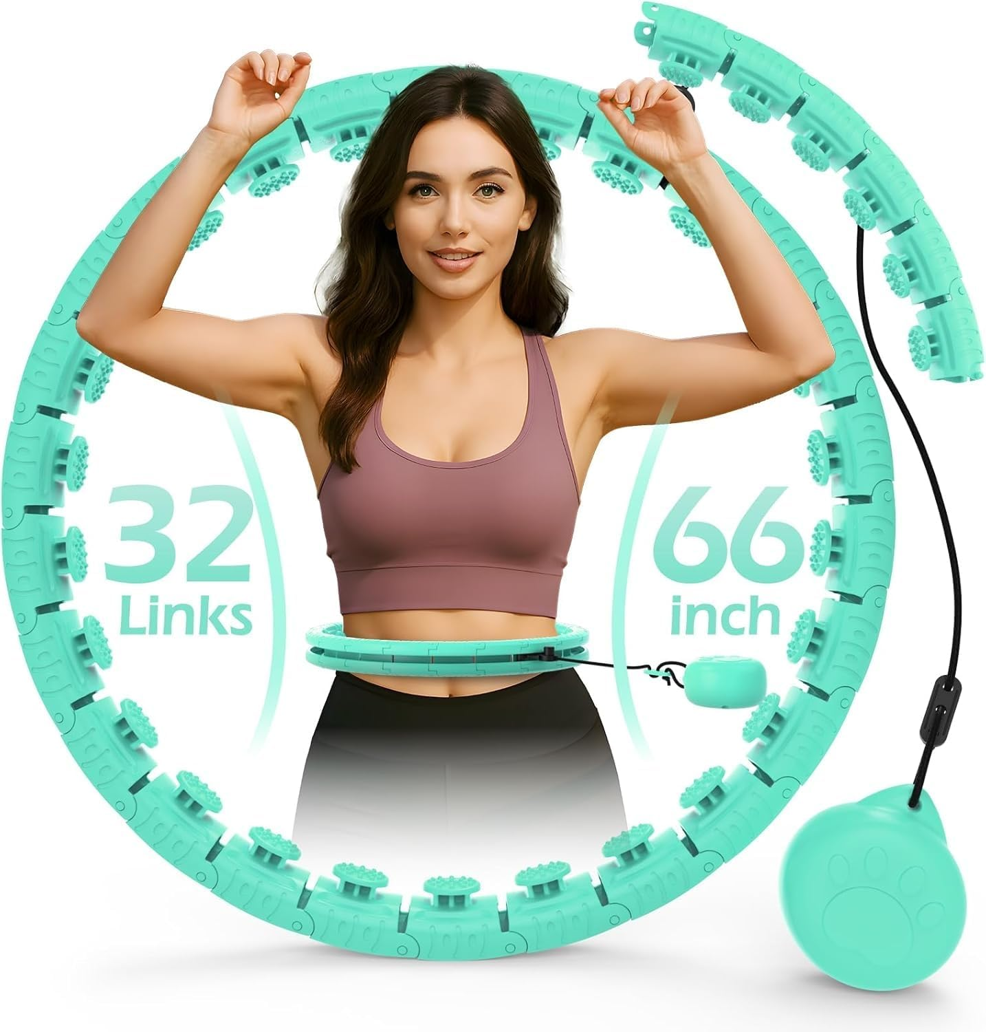 Weighted Hula Circle with 32 Links(66 Inch), Sweet Weight Ball, for Adults Weight Loss, Infinity Fitness Hoop plus Size, for Women Smart Exercise Equipment