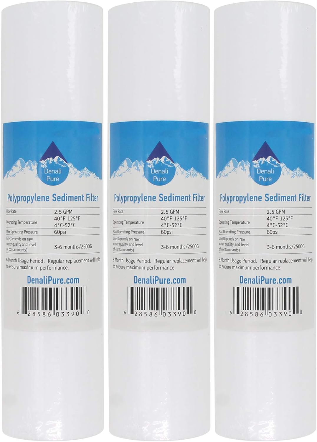 3-Pack Replacement for HF-360 Polypropylene Sediment Filter - Universal 10-Inch 5-Micron Cartridge Compatible with Culligan HF-360 Whole House Sediment Filter Clear Housing -